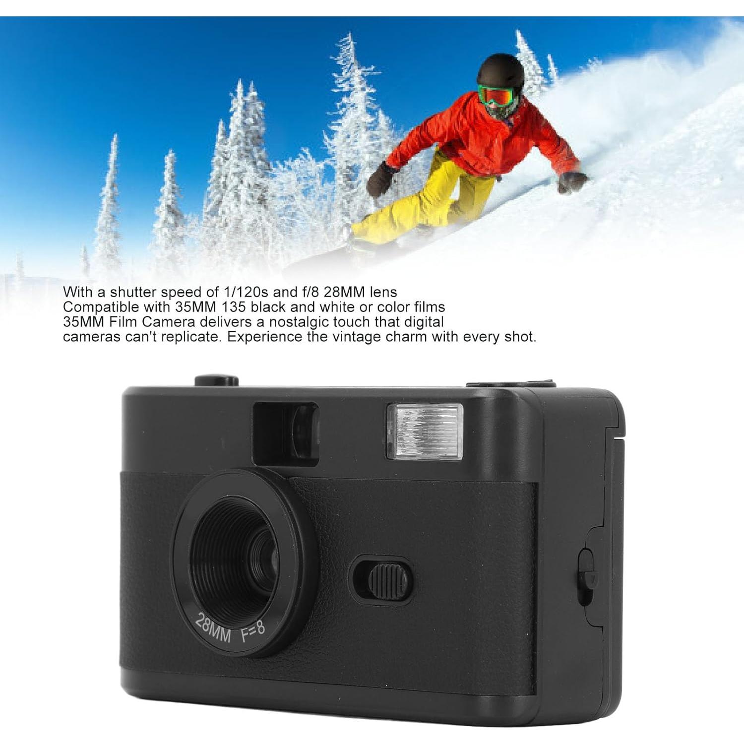 Disposable Film Camera 35 mm, Reusable Lightweight Retro Film Camera with Built in Flash, 28MM F/8 Lens, Full Manual Setting (Black)