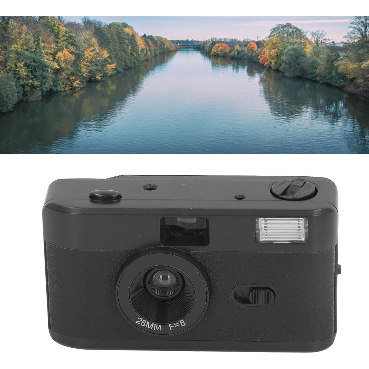 Disposable Film Camera 35 mm, Reusable Lightweight Retro Film Camera with Built in Flash, 28MM F/8 Lens, Full Manual Setting (Black)