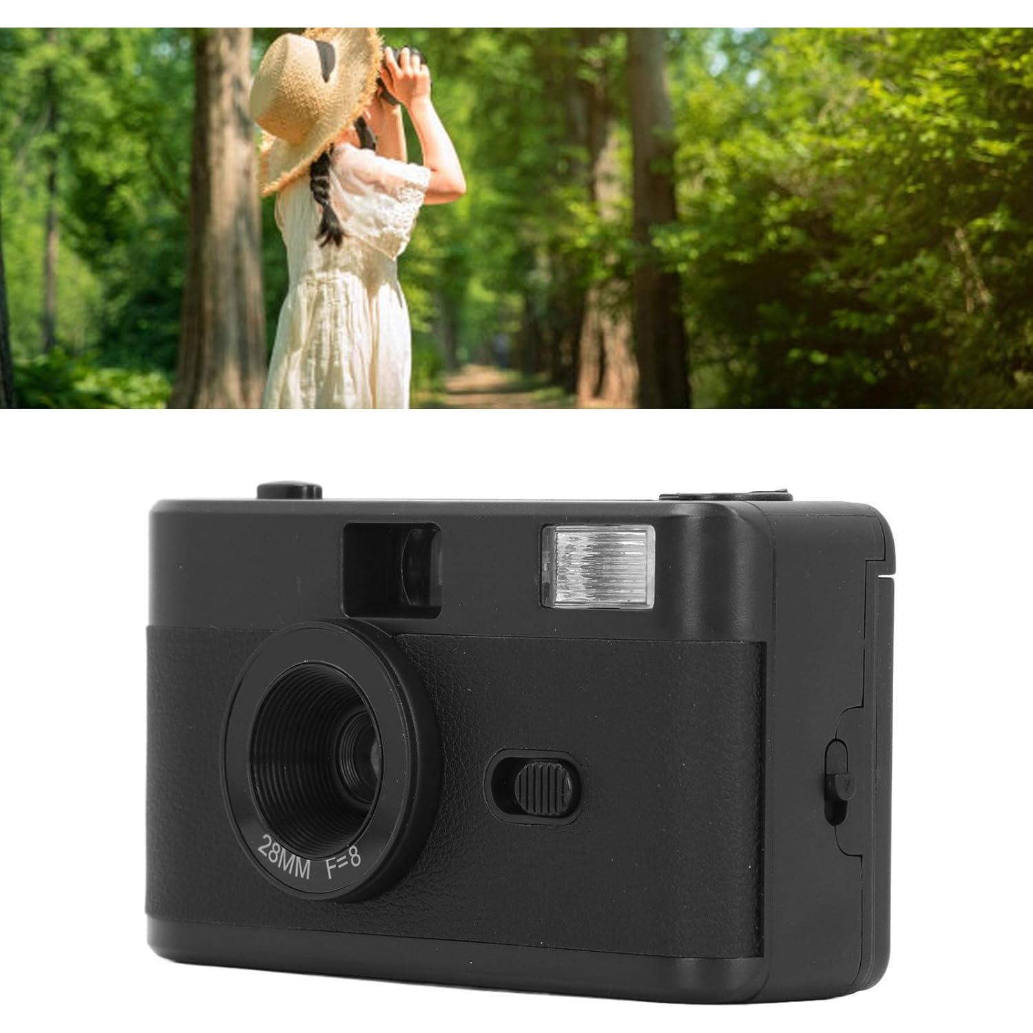 Disposable Film Camera 35 mm, Reusable Lightweight Retro Film Camera with Built in Flash, 28MM F/8 Lens, Full Manual Setting (Black)