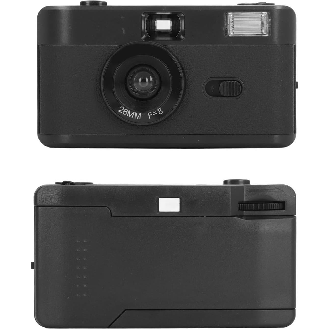 Disposable Film Camera 35 mm, Reusable Lightweight Retro Film Camera with Built in Flash, 28MM F/8 Lens, Full Manual Setting (Black)