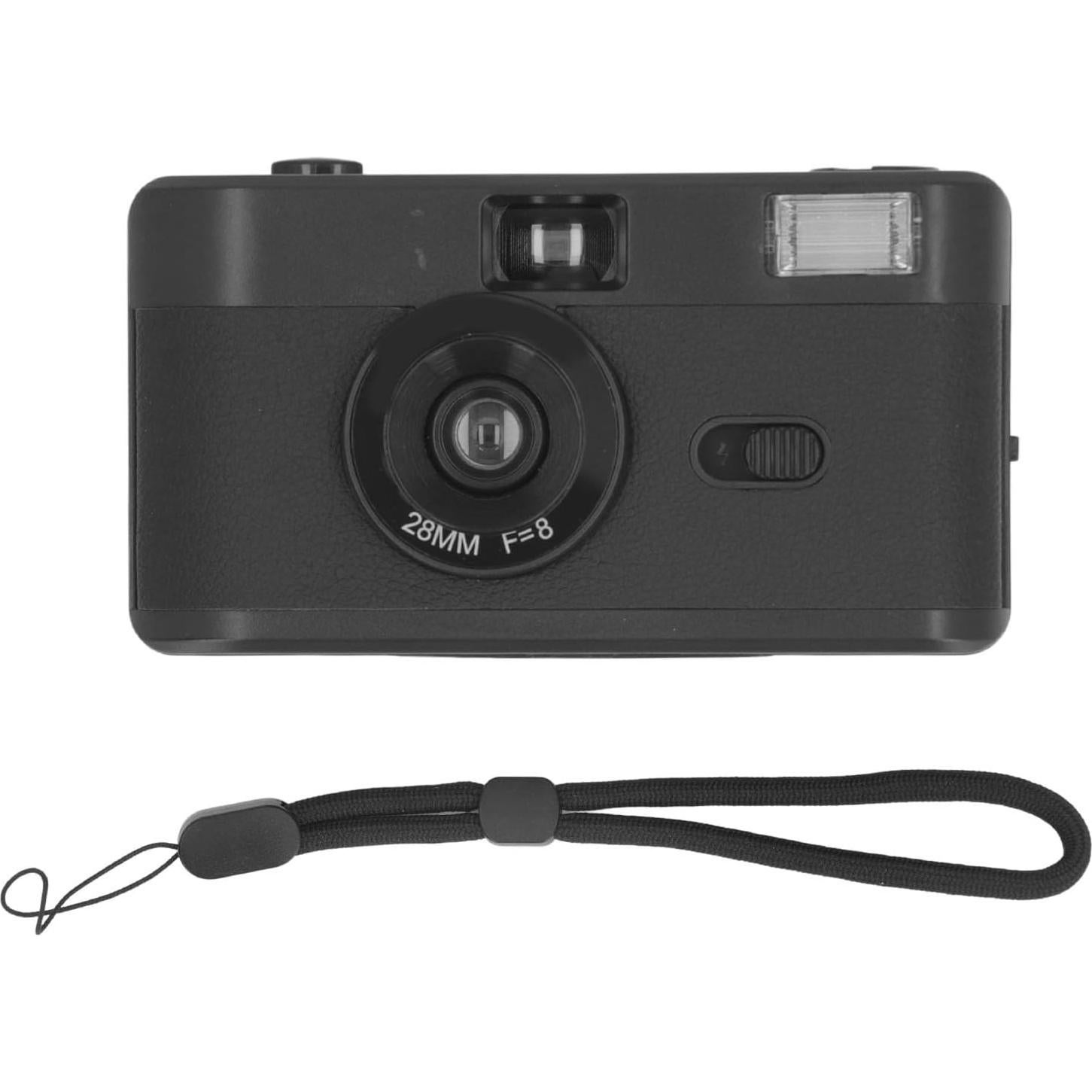 Disposable Film Camera 35 mm, Reusable Lightweight Retro Film Camera with Built in Flash, 28MM F/8 Lens, Full Manual Setting (Black)