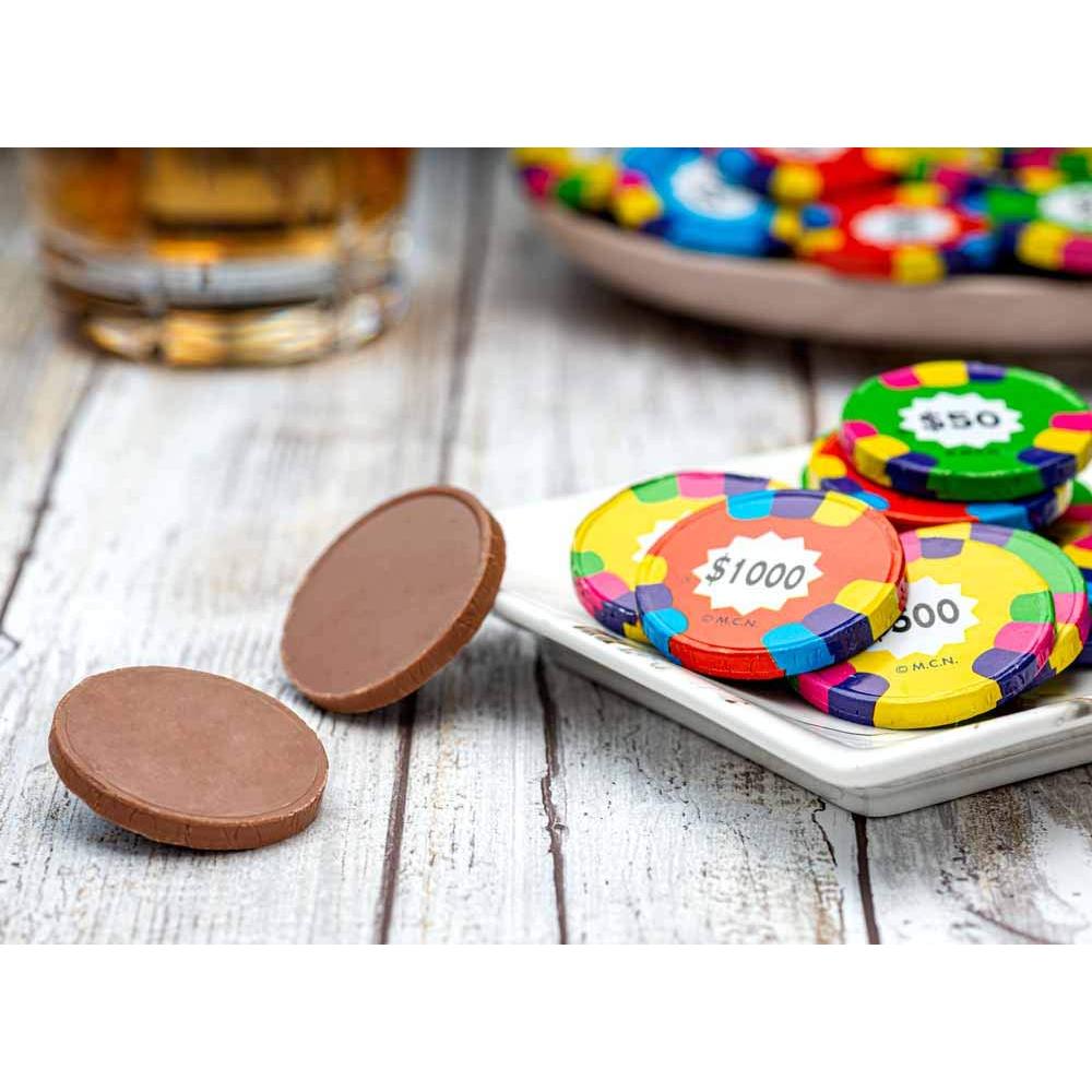 Madelaine Premium Milk Chocolate Casino Poker Chips (Assorted Coins, 1/2 LB)