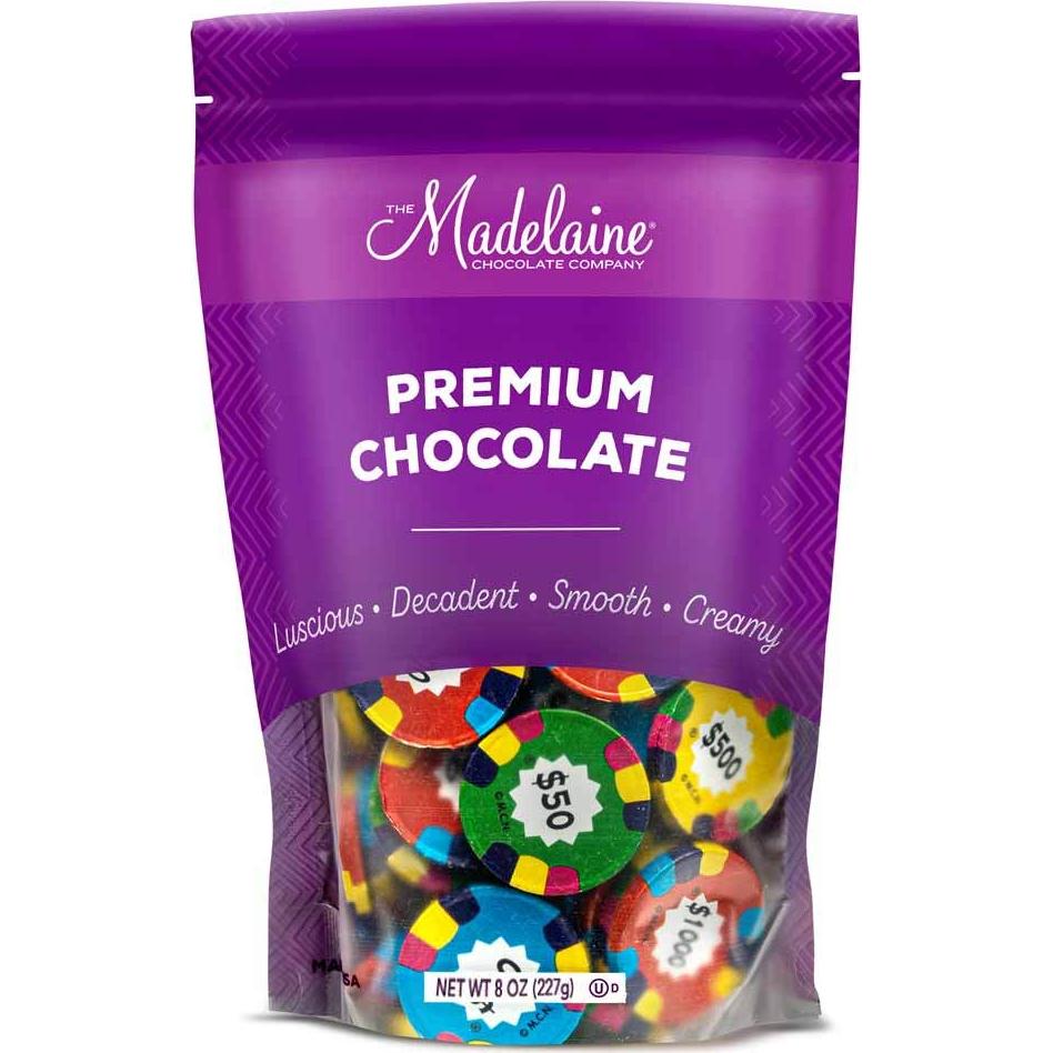 Madelaine Premium Milk Chocolate Casino Poker Chips (Assorted Coins, 1/2 LB)