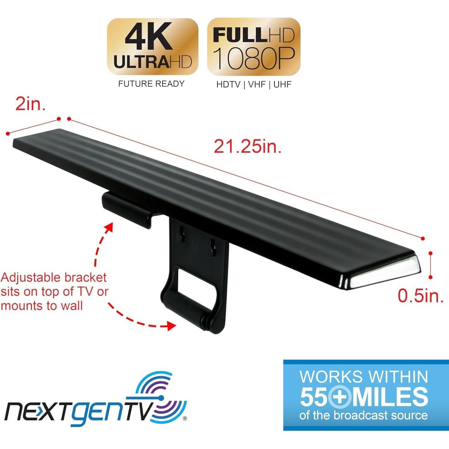 Antena de TV Digital HD Amplificada GE 37075 88.5 km 4K 1080p