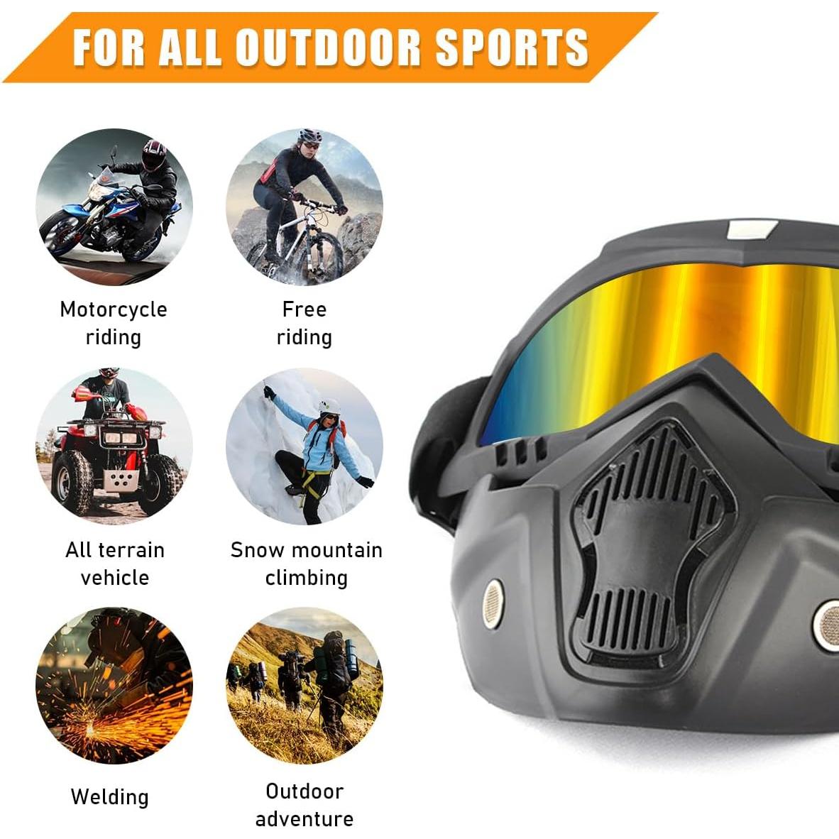 Gafas de Motocicleta Povtii con Máscara Facial Removible