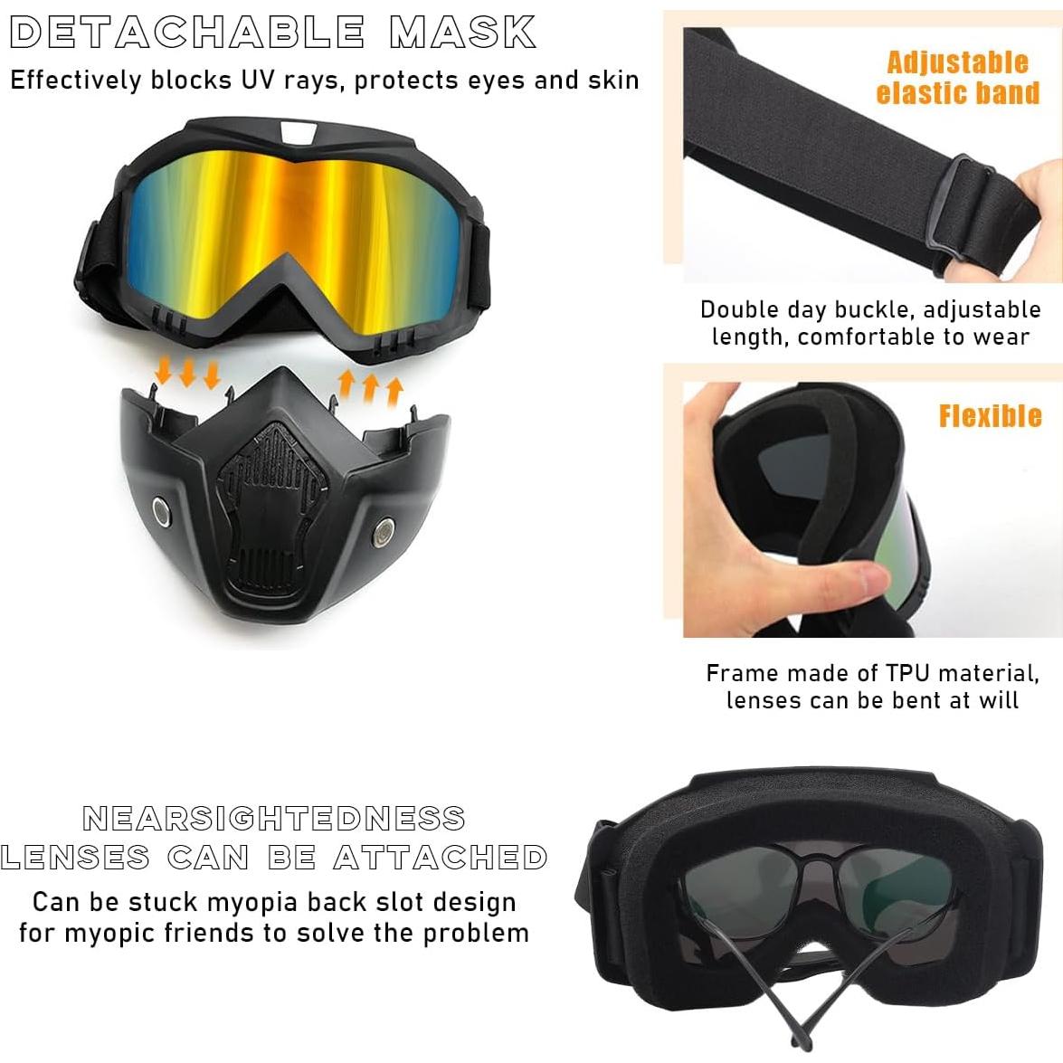 Gafas de Motocicleta Povtii con Máscara Facial Removible