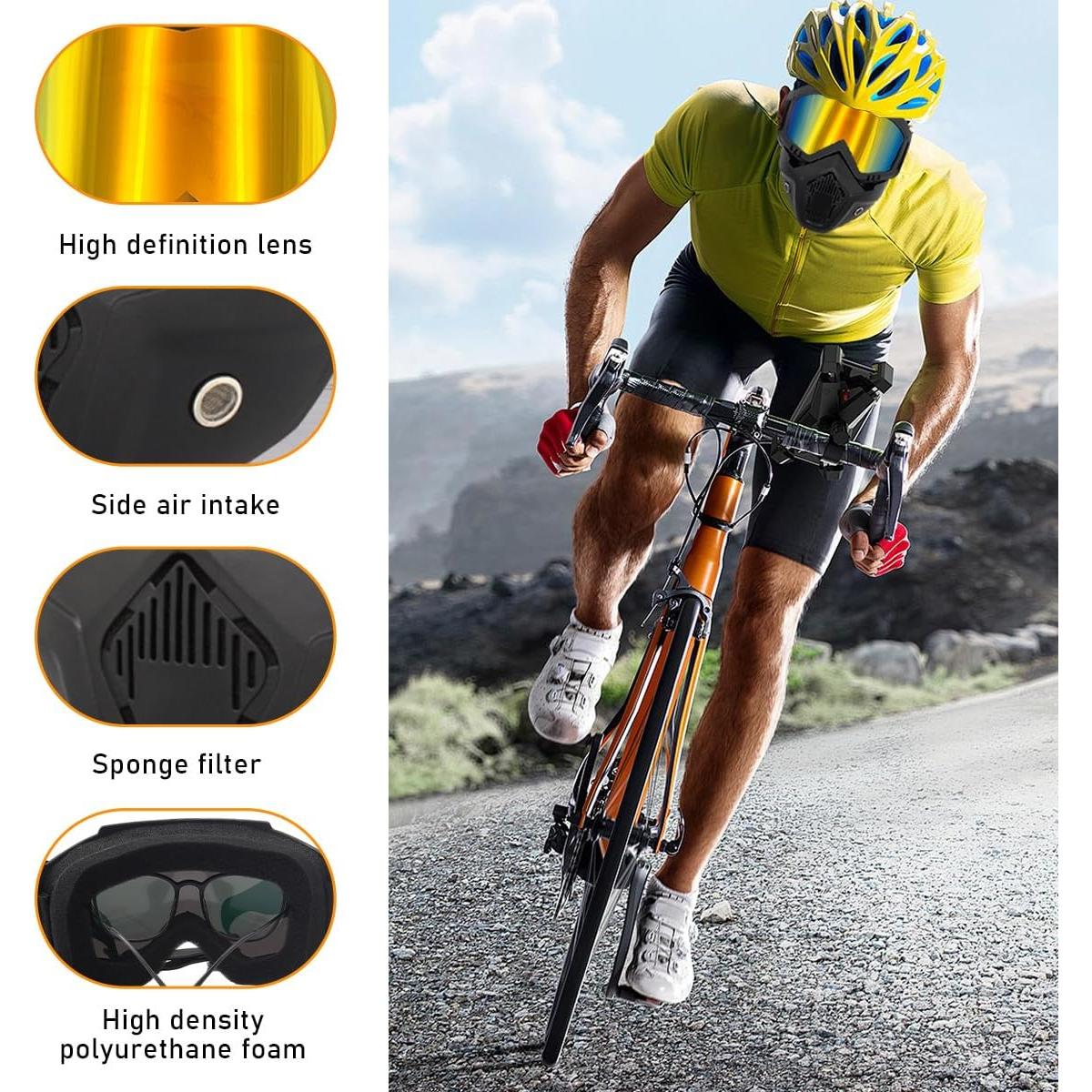 Gafas de Motocicleta Povtii con Máscara Facial Removible