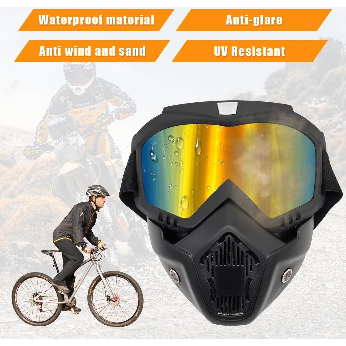 Gafas de Motocicleta Povtii con Máscara Facial Removible