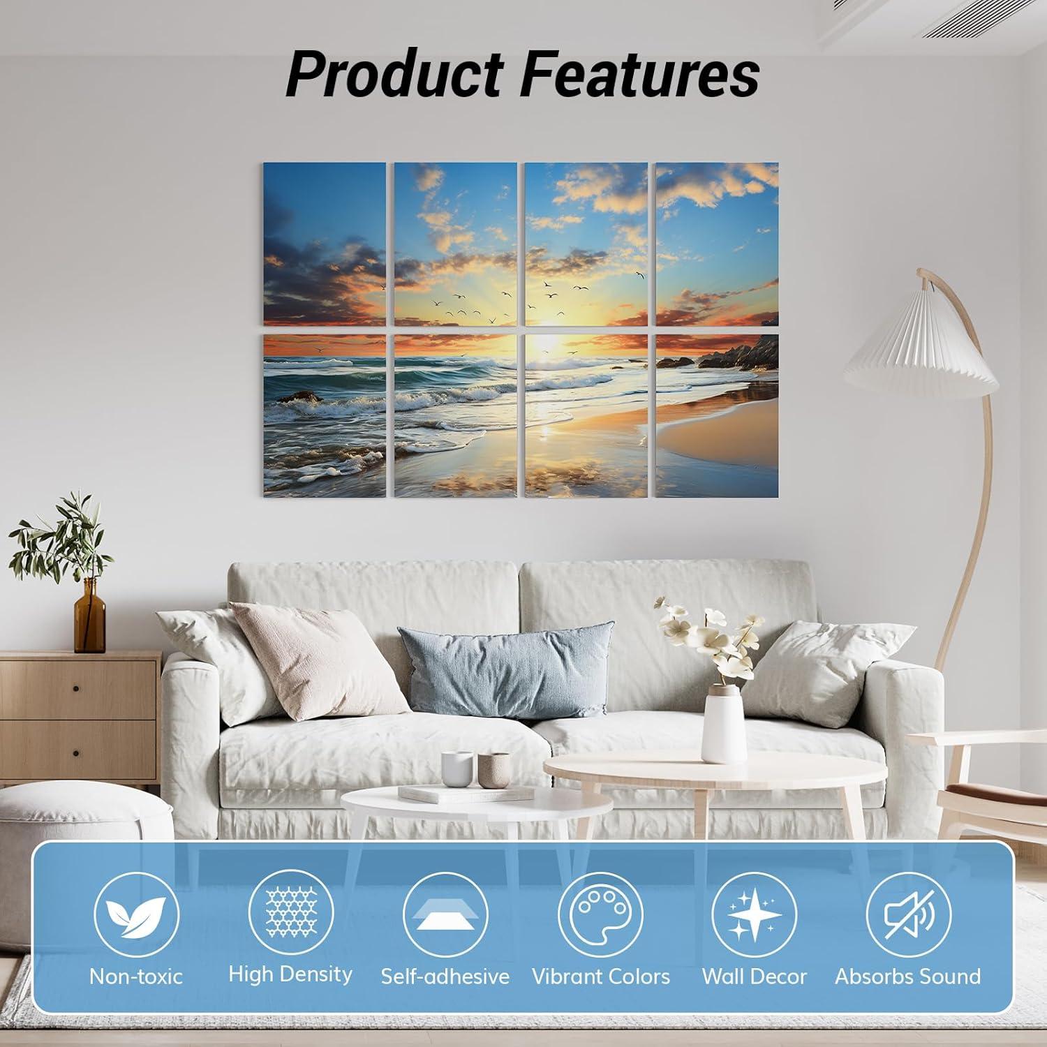 Paneles Acústicos Artísticos TONOR 8 Piezas 120x80cm Playa