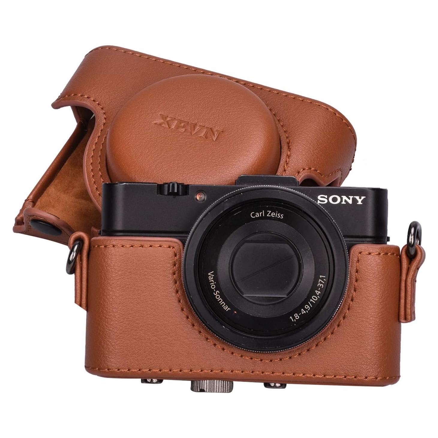 Funda de cuero XEVN para cámara Sony DSC-RX100 - Marrón