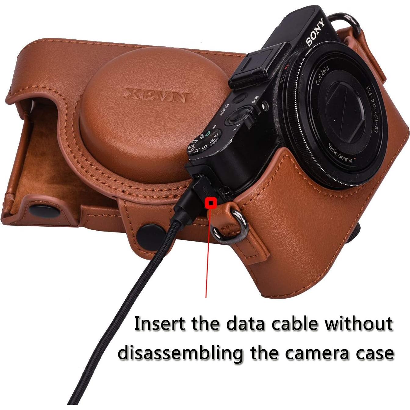 Funda de cuero XEVN para cámara Sony DSC-RX100 - Marrón