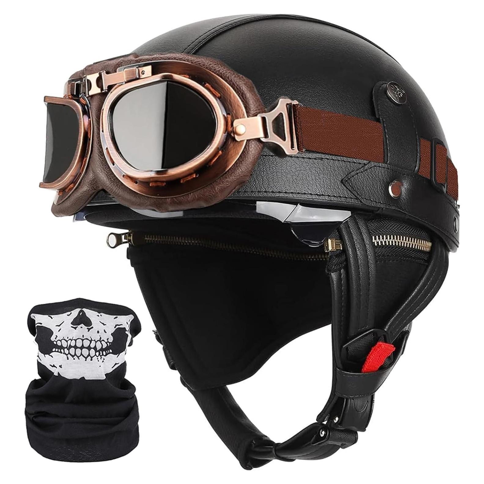 Casco de motocicleta retro ZGMZLBBD negro L (59-60 cm)