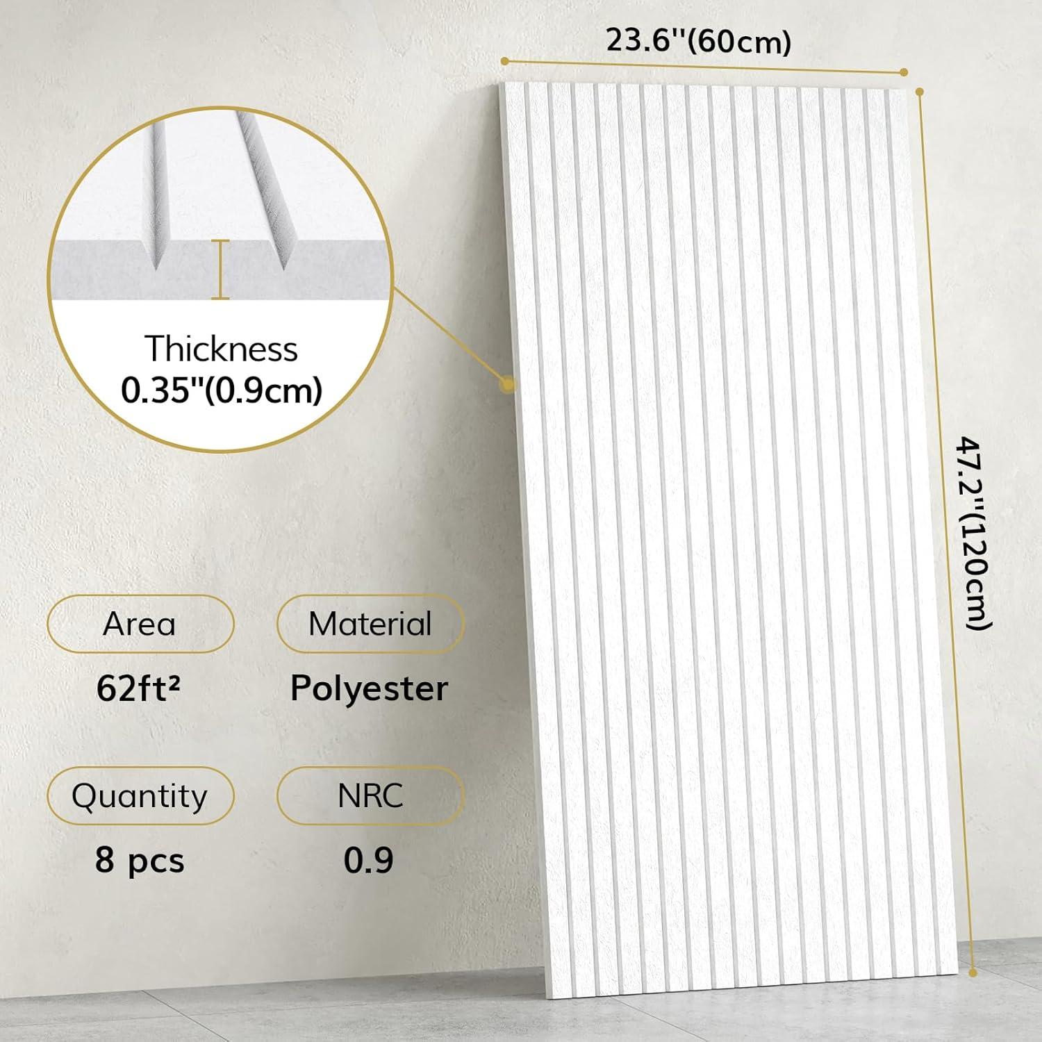 Paneles Acústicos TONOR 8 PCS 120x60 cm Autoadhesivos Blanco
