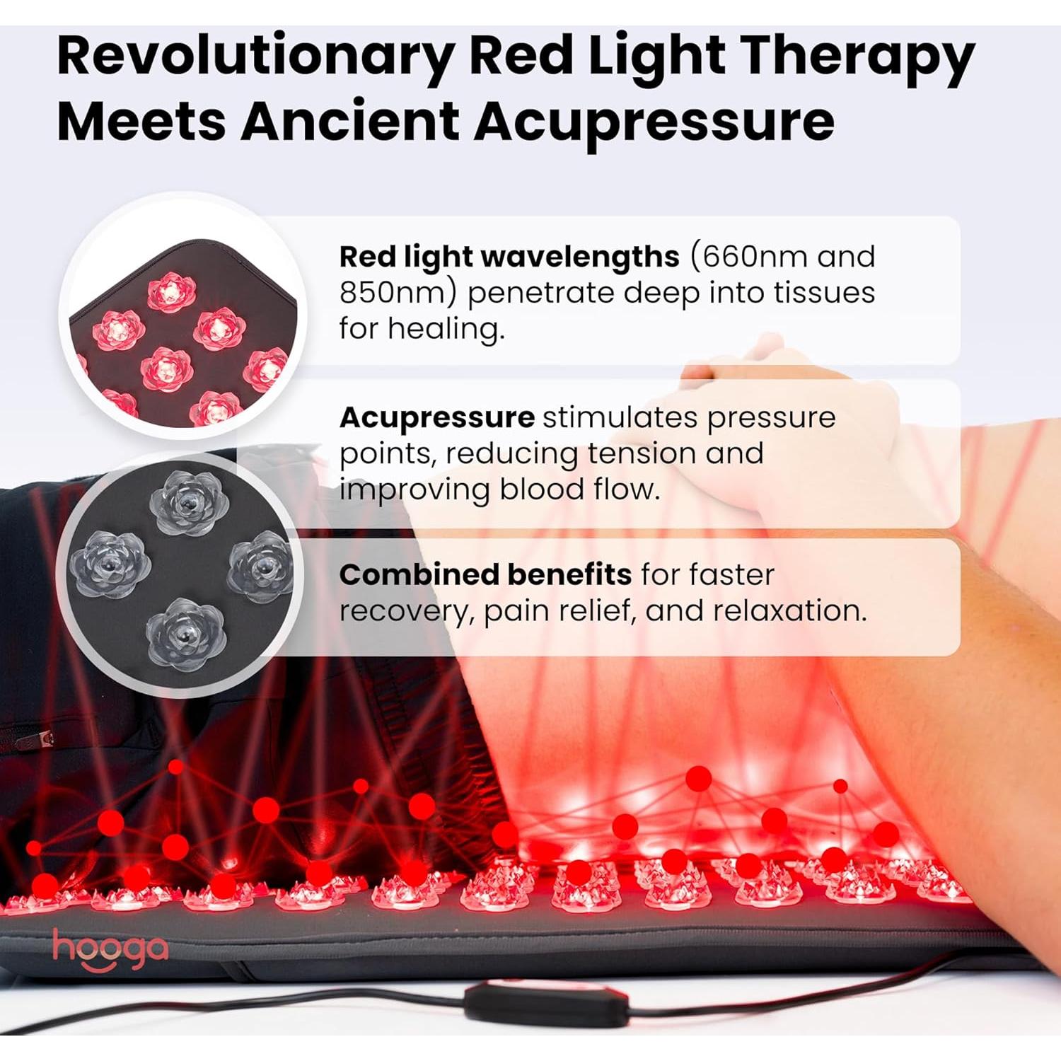 Alfombrilla de Acupresión Hooga con Luz Roja y Calor 144 LEDs