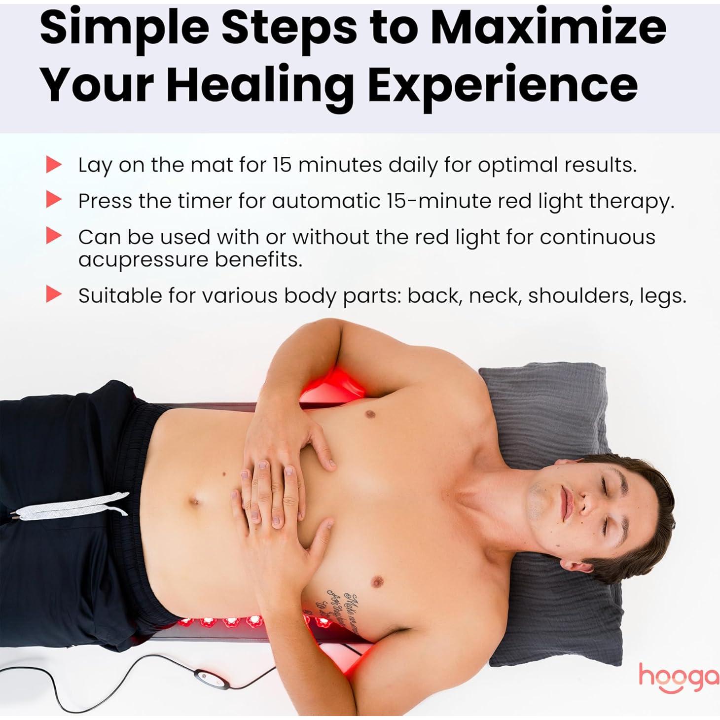 Alfombrilla de Acupresión Hooga con Luz Roja y Calor 144 LEDs