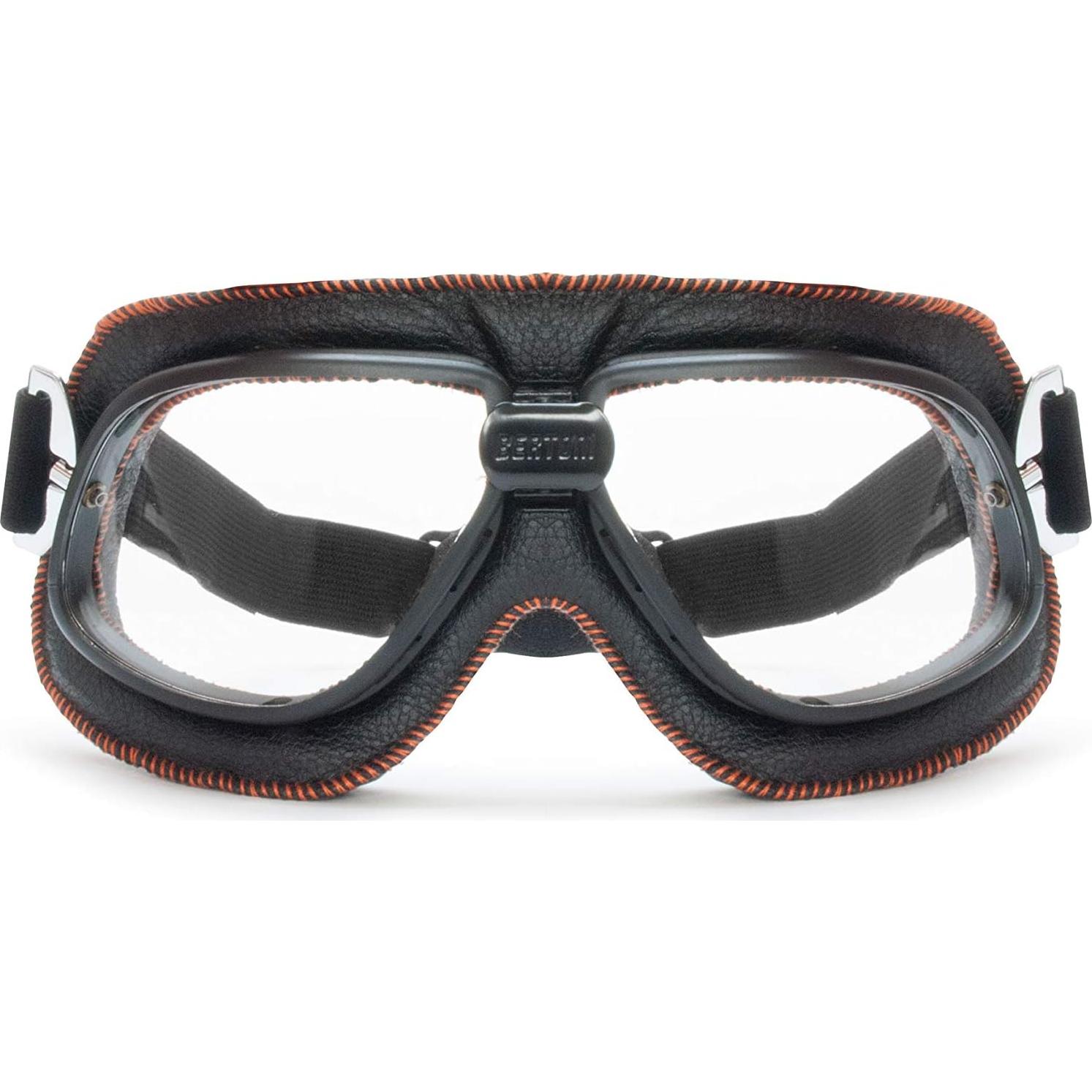 Gafas de motocicleta vintage Bertoni AF196B cuero negro