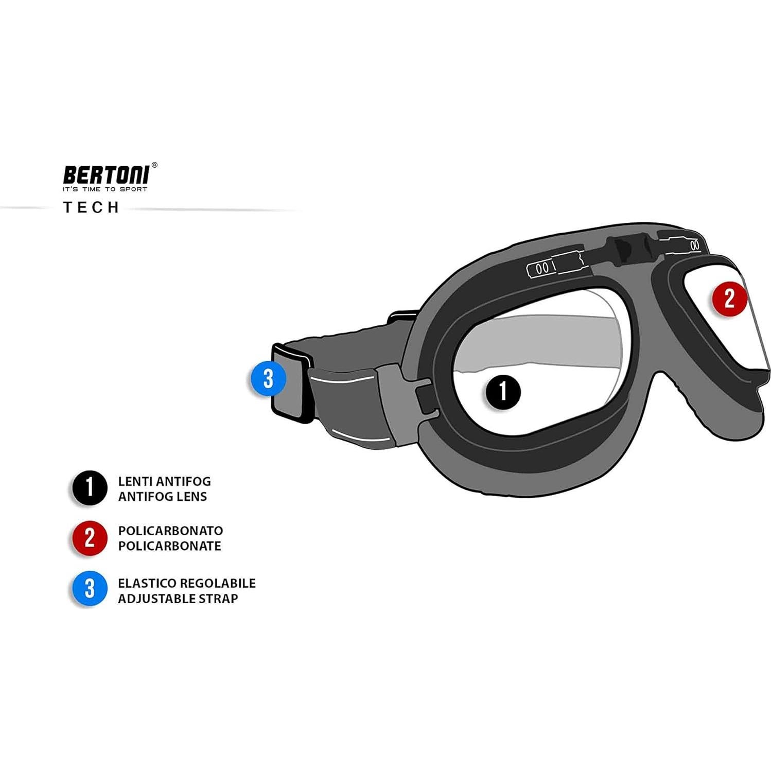 Gafas de motocicleta vintage Bertoni AF196B cuero negro