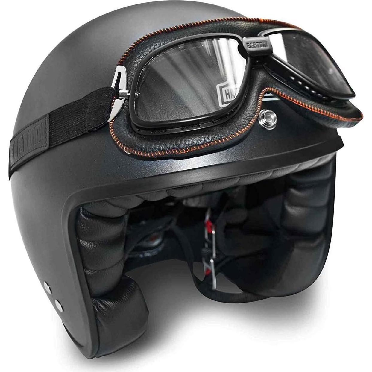 Gafas de motocicleta vintage Bertoni AF196B cuero negro