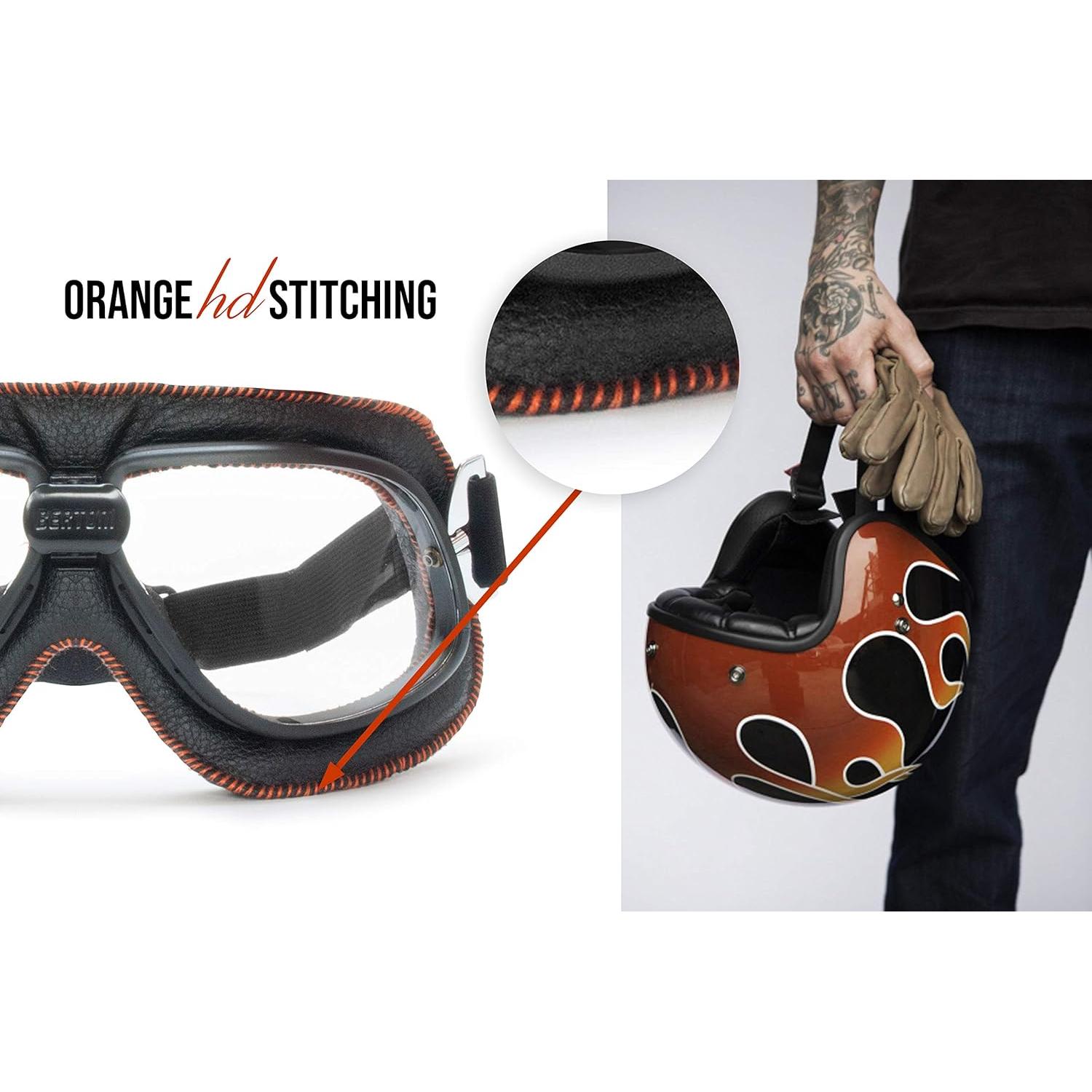 Gafas de motocicleta vintage Bertoni AF196B cuero negro