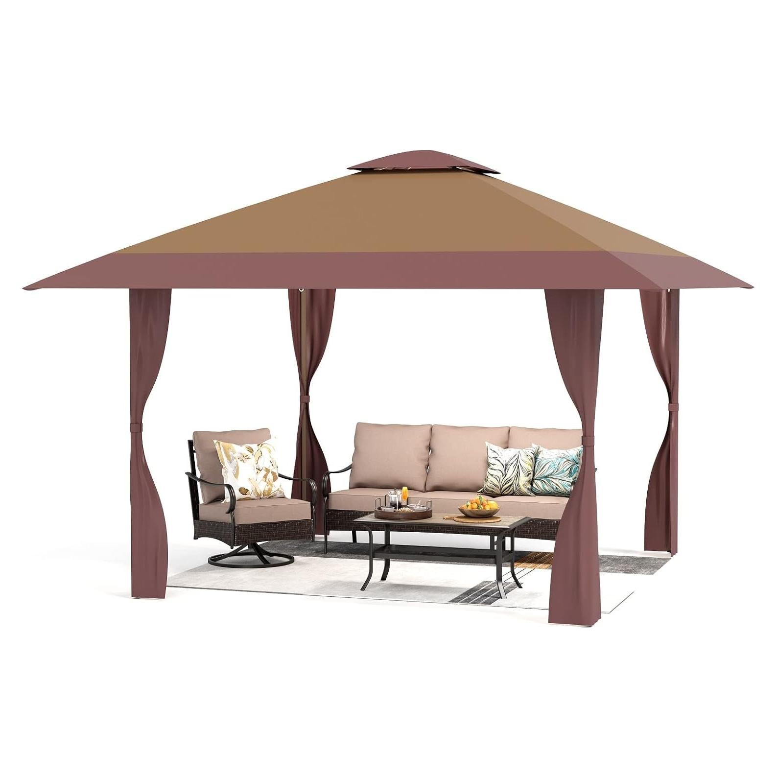 Carpa Gazebo Portátil 3.96m x 3.96m Sophia & William Marrón