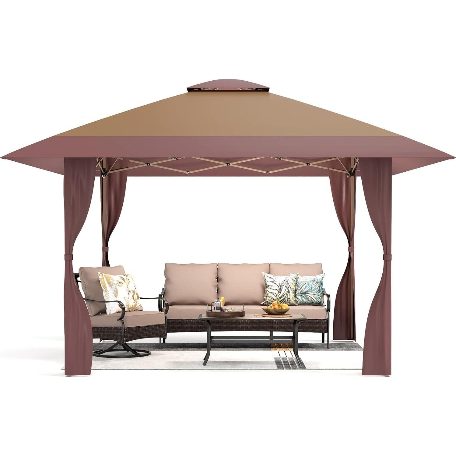 Carpa Gazebo Portátil 3.96m x 3.96m Sophia & William Marrón