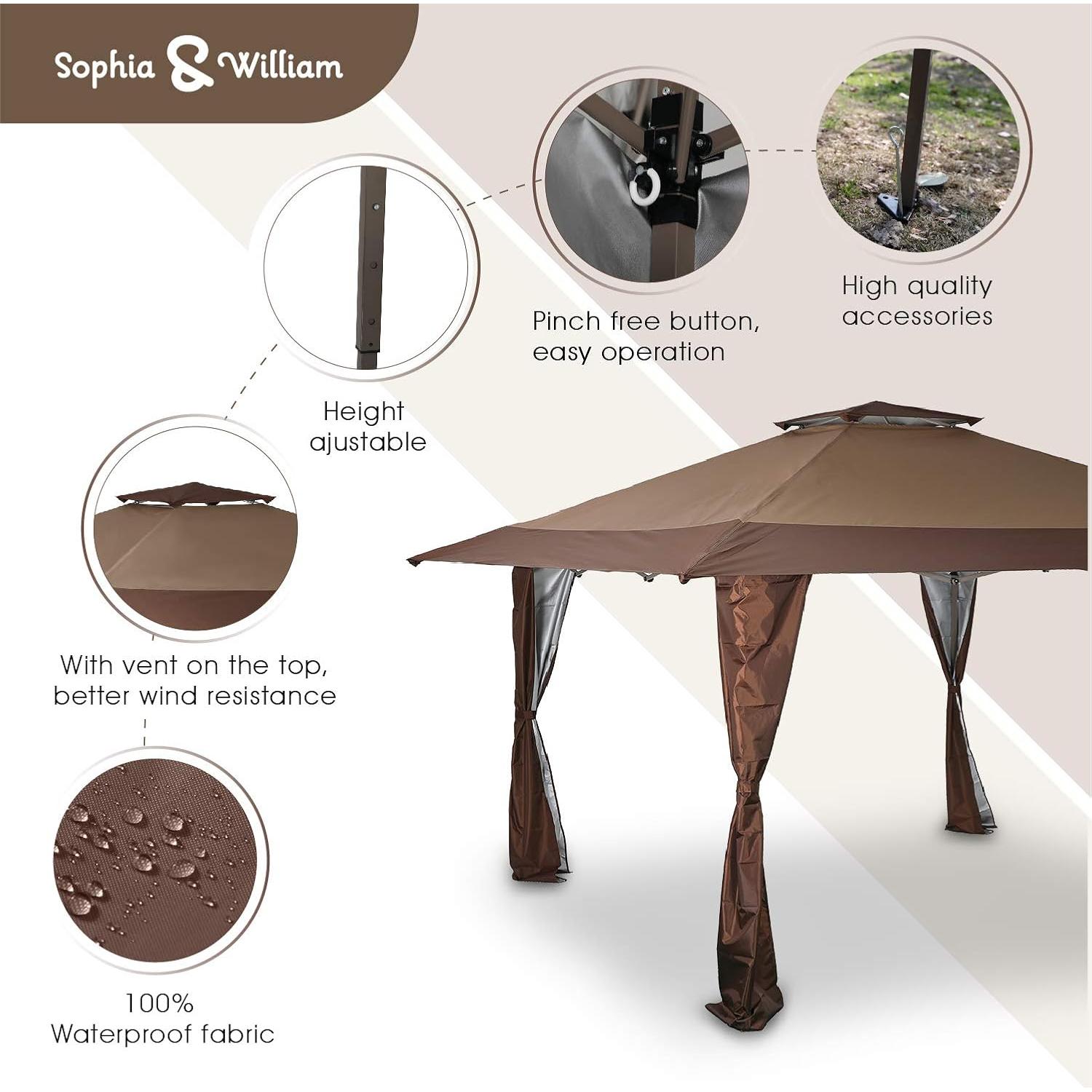 Carpa Gazebo Portátil 3.96m x 3.96m Sophia & William Marrón