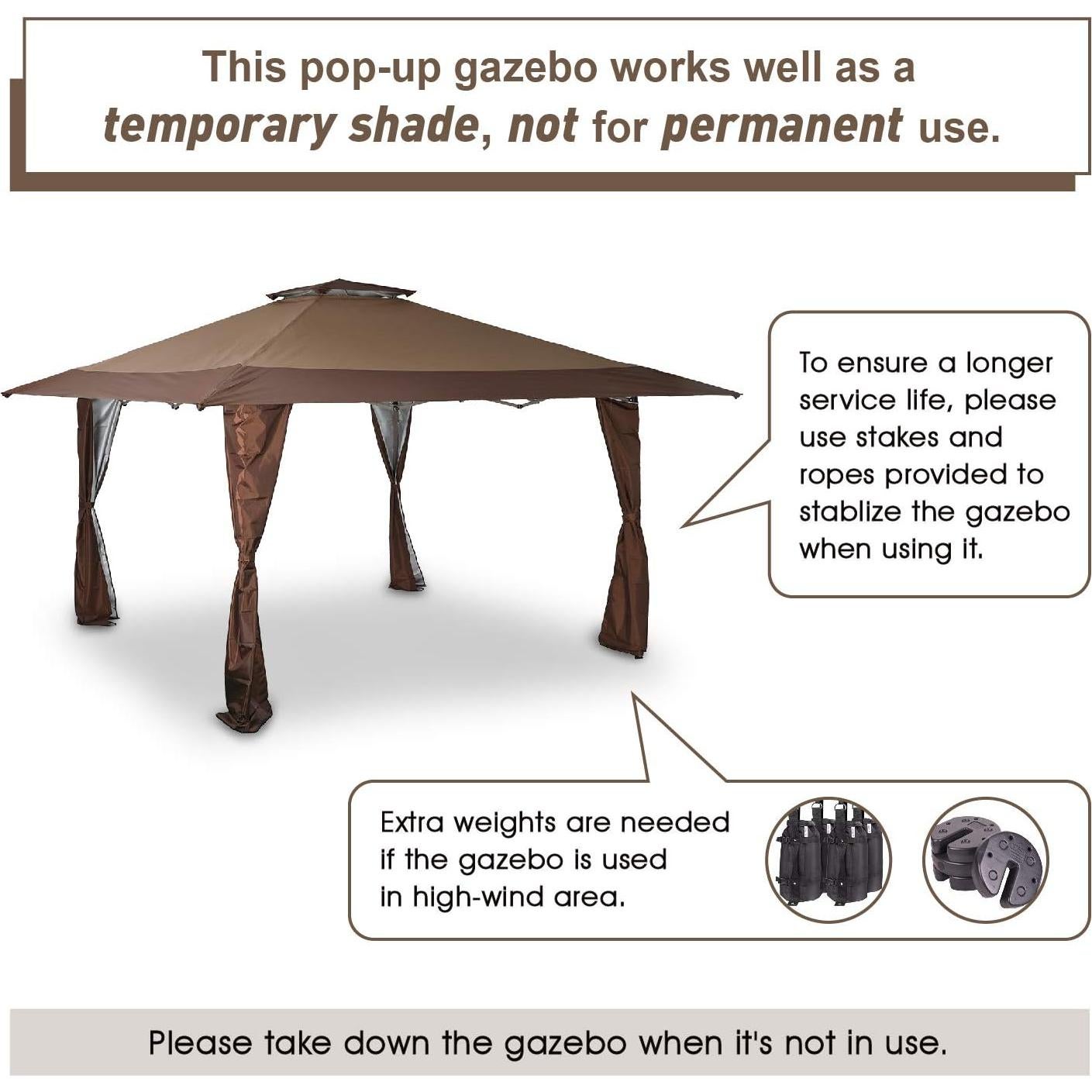 Carpa Gazebo Portátil 3.96m x 3.96m Sophia & William Marrón