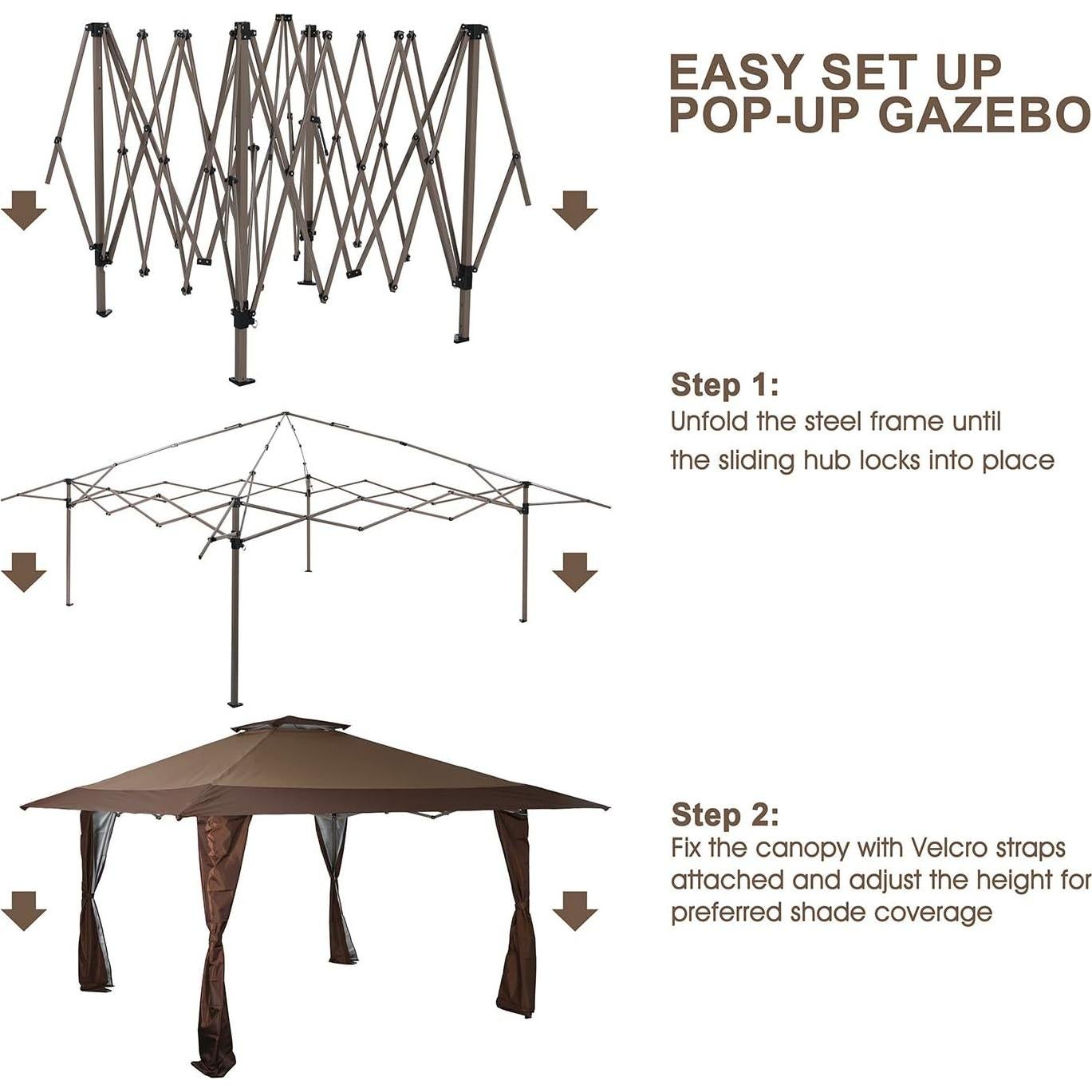 Carpa Gazebo Portátil 3.96m x 3.96m Sophia & William Marrón