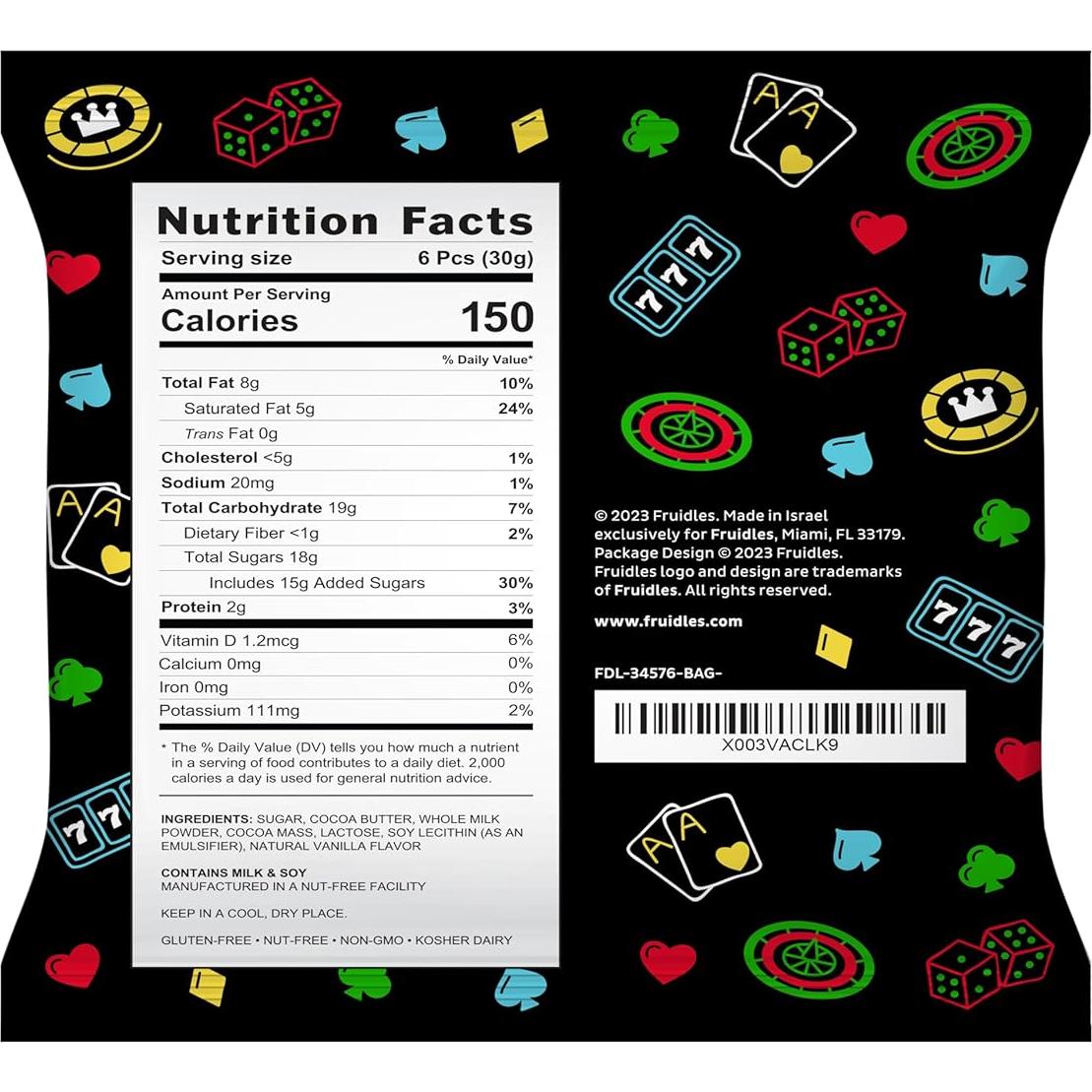 Fruidles Fichas de Poker Chocolate con Leche 100 Unidades