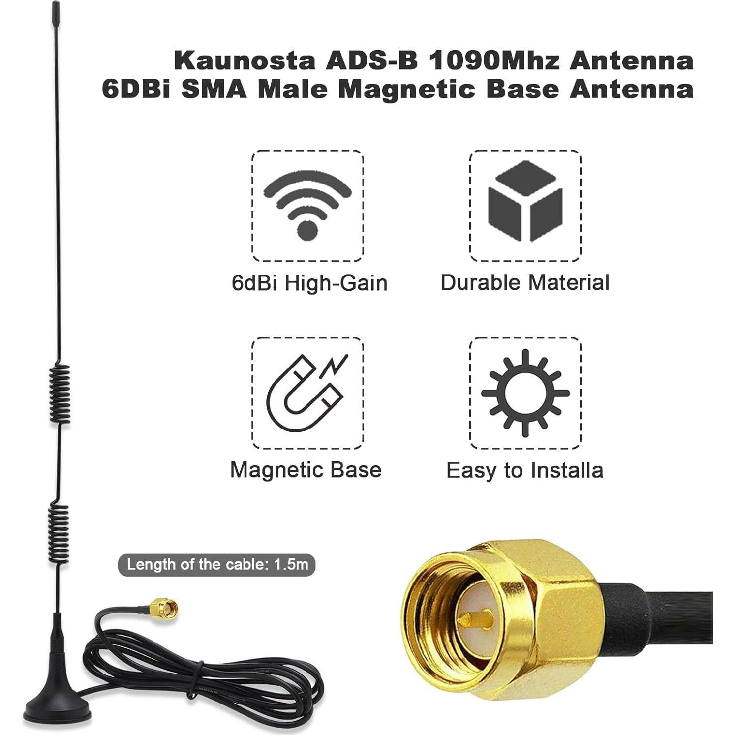 Antena SDR 6dBi Kaunosta 1090MHz Base Magnética 1.5M