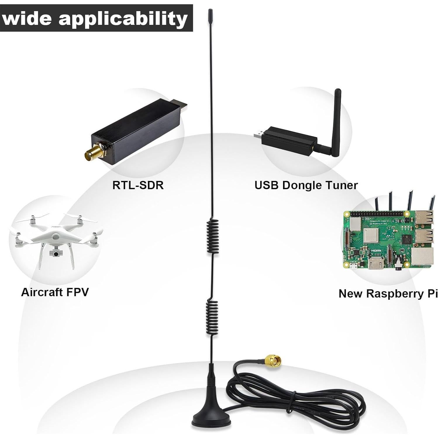 Antena SDR 6dBi Kaunosta 1090MHz Base Magnética 1.5M
