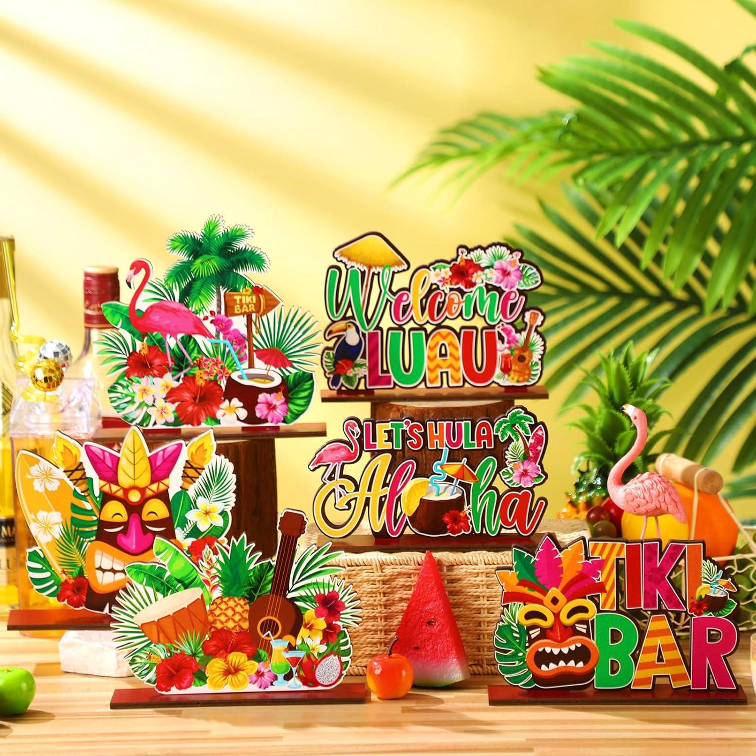 Decoraciones de Fiesta Luau Juexica 6 Pcs Tiki Aloha
