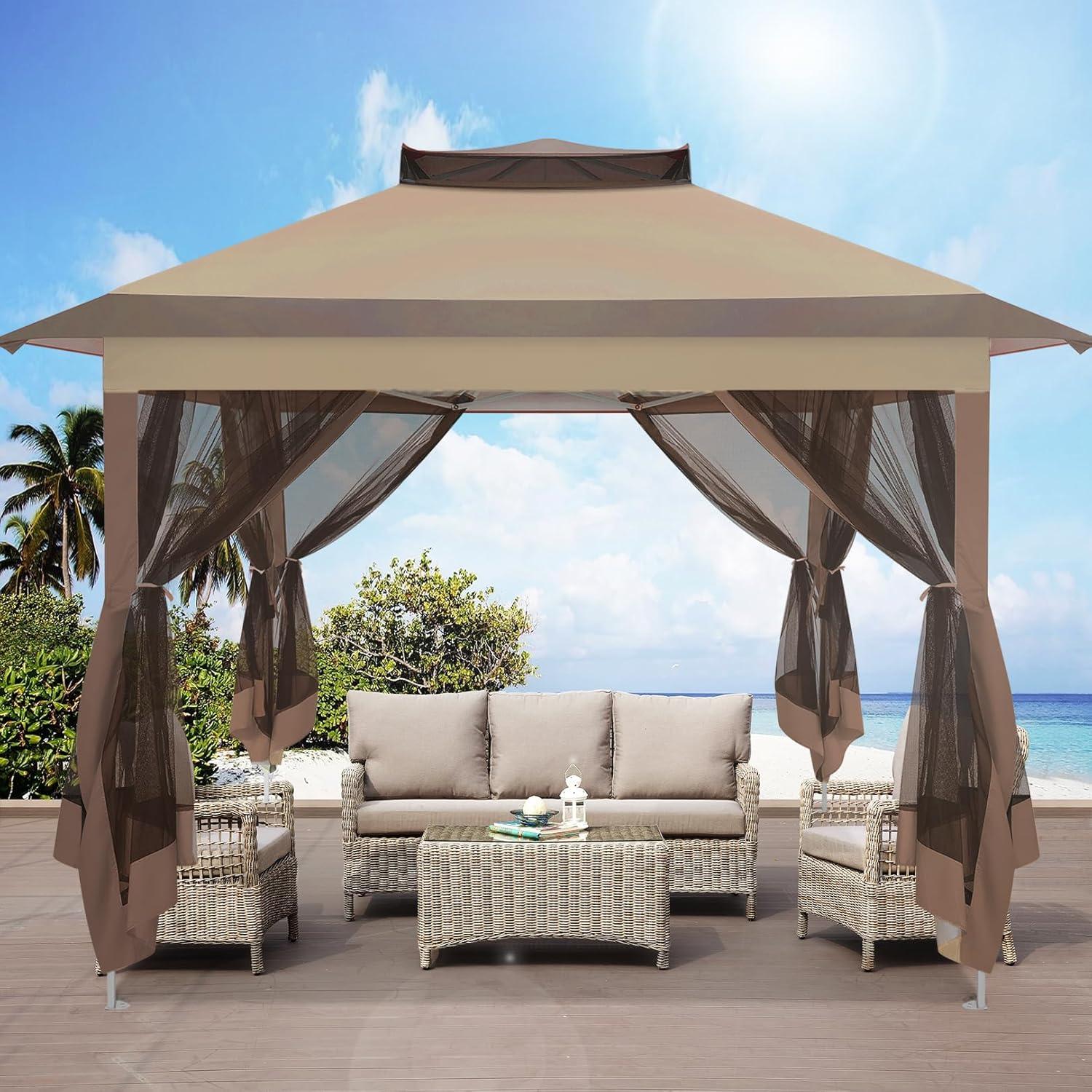 Gazebo Plegable COBIZI 11x11m Impermeable con Mosquiteras