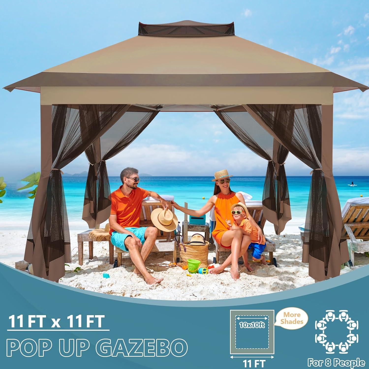 Gazebo Plegable COBIZI 11x11m Impermeable con Mosquiteras