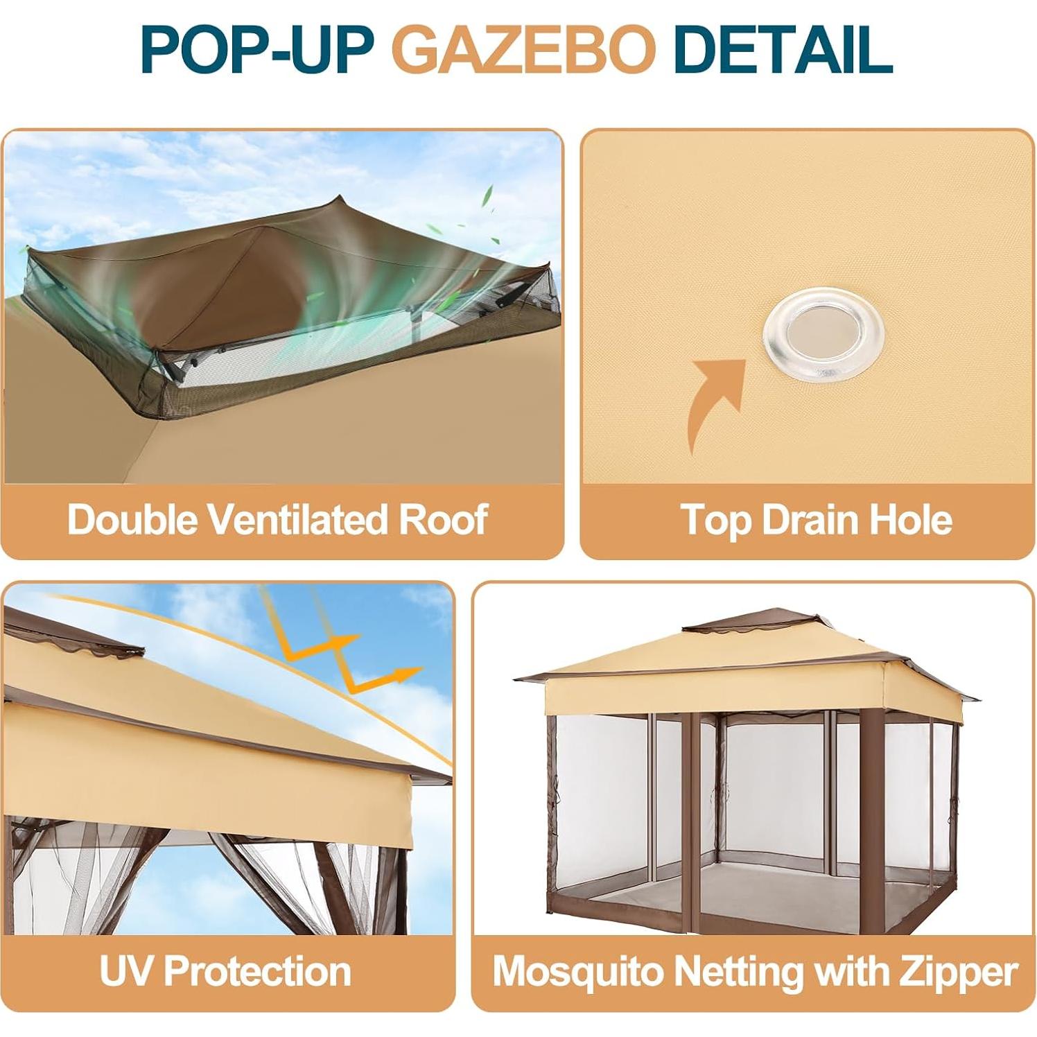 Gazebo Plegable COBIZI 11x11m Impermeable con Mosquiteras