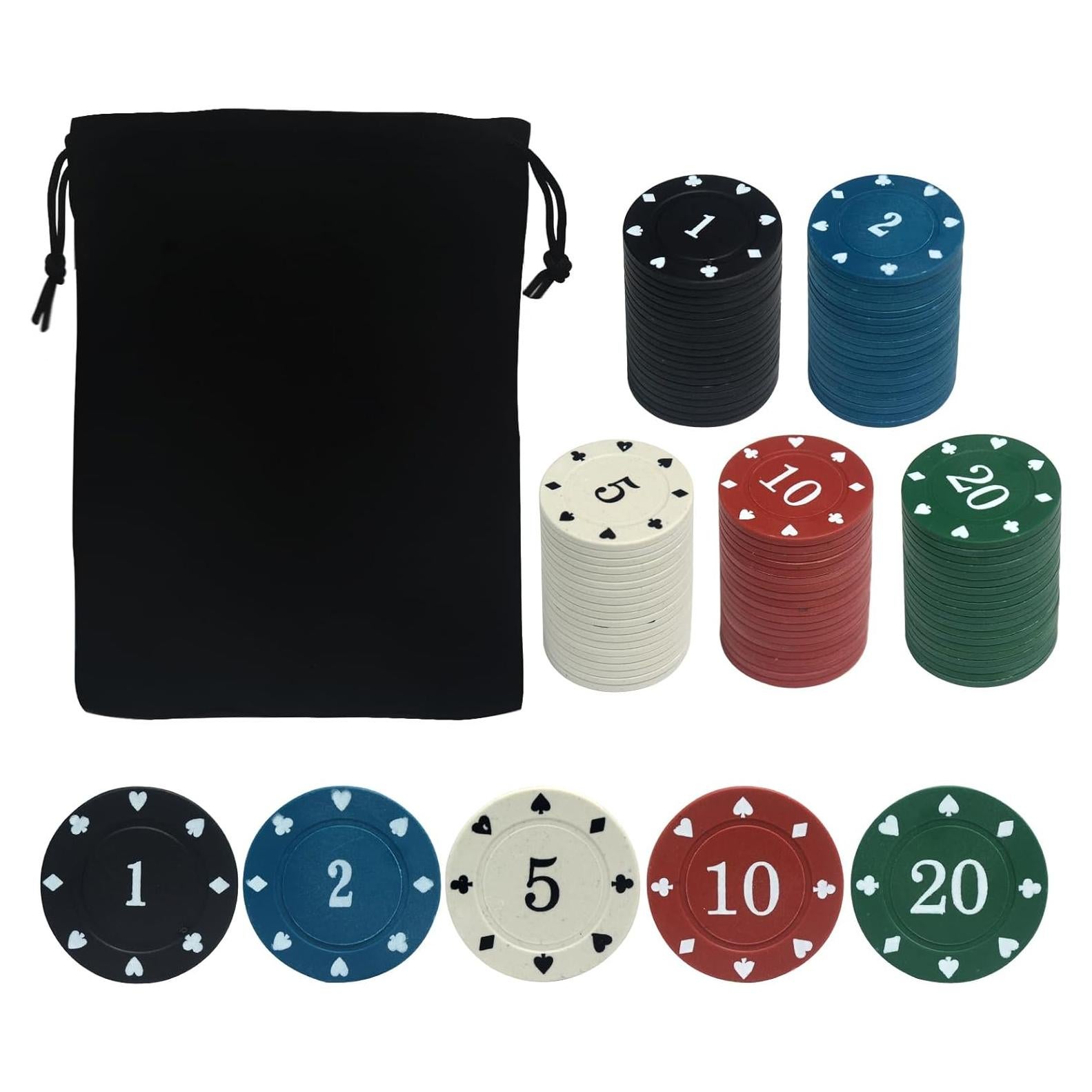 Juego de Fichas de Póker SODFAS 100PCS con Bolsa Profesional