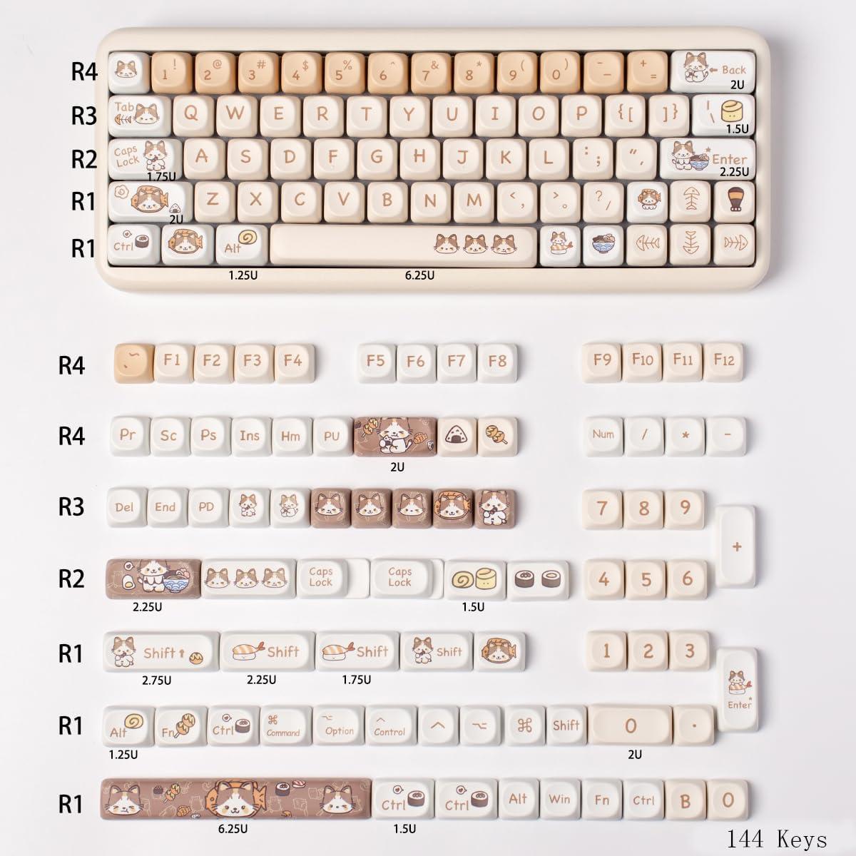 Juego de Teclas PBT SUEHIODHY 144 Teclas Personalizadas para Teclados Mecánicos