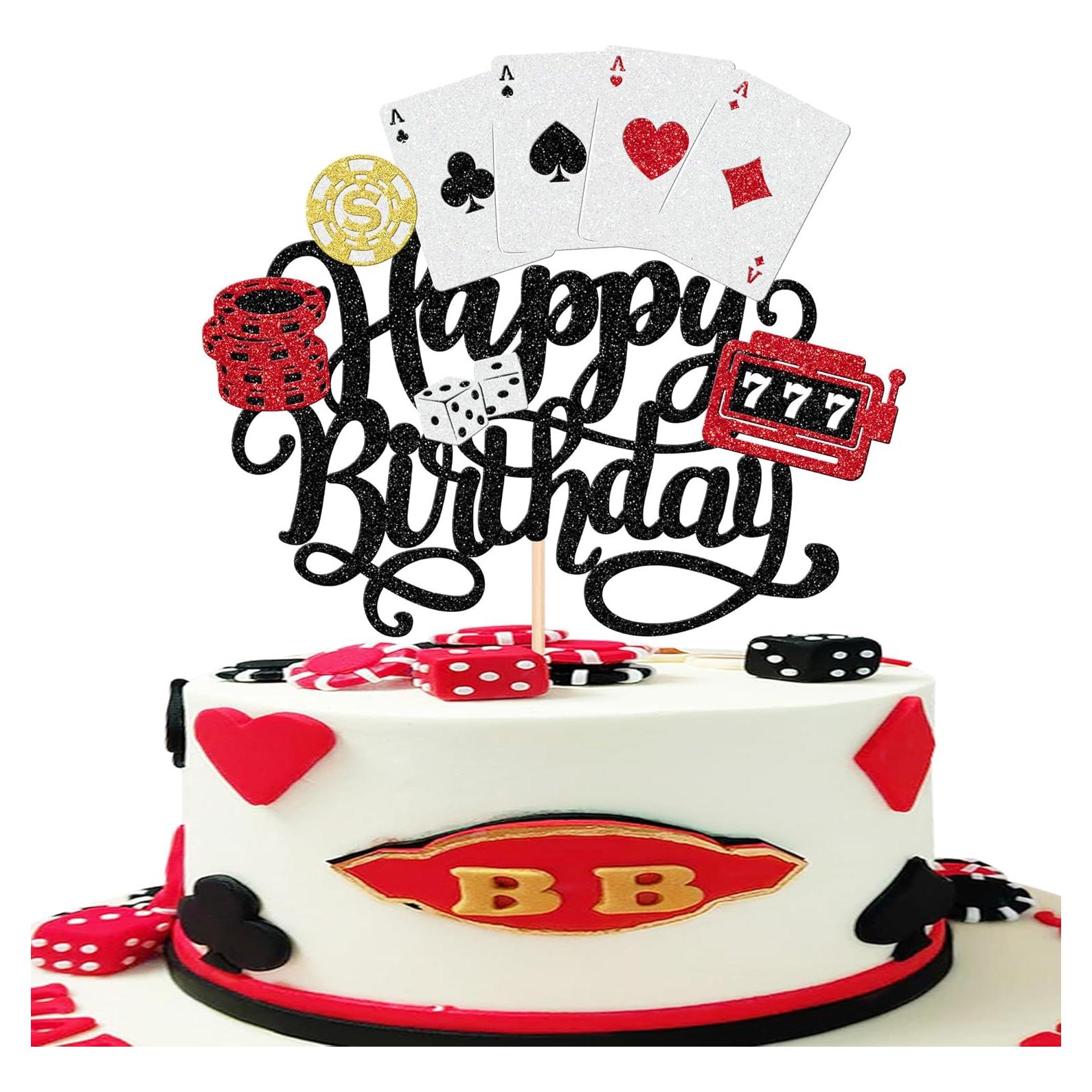 Adorno de Pastel Casino Feliz Cumpleaños ZHUOWEISM 16.76x24.89cm