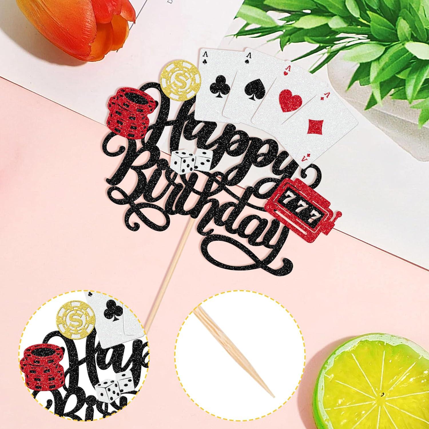 Adorno de Pastel Casino Feliz Cumpleaños ZHUOWEISM 16.76x24.89cm