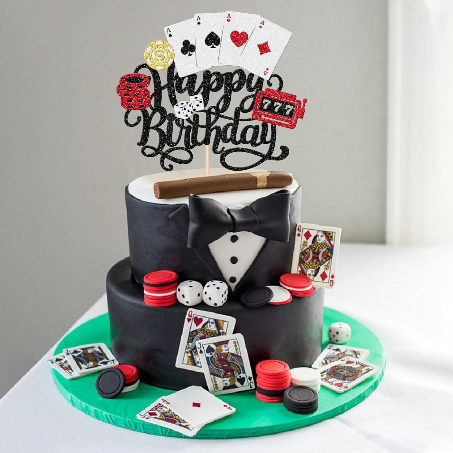 Adorno de Pastel Casino Feliz Cumpleaños ZHUOWEISM 16.76x24.89cm