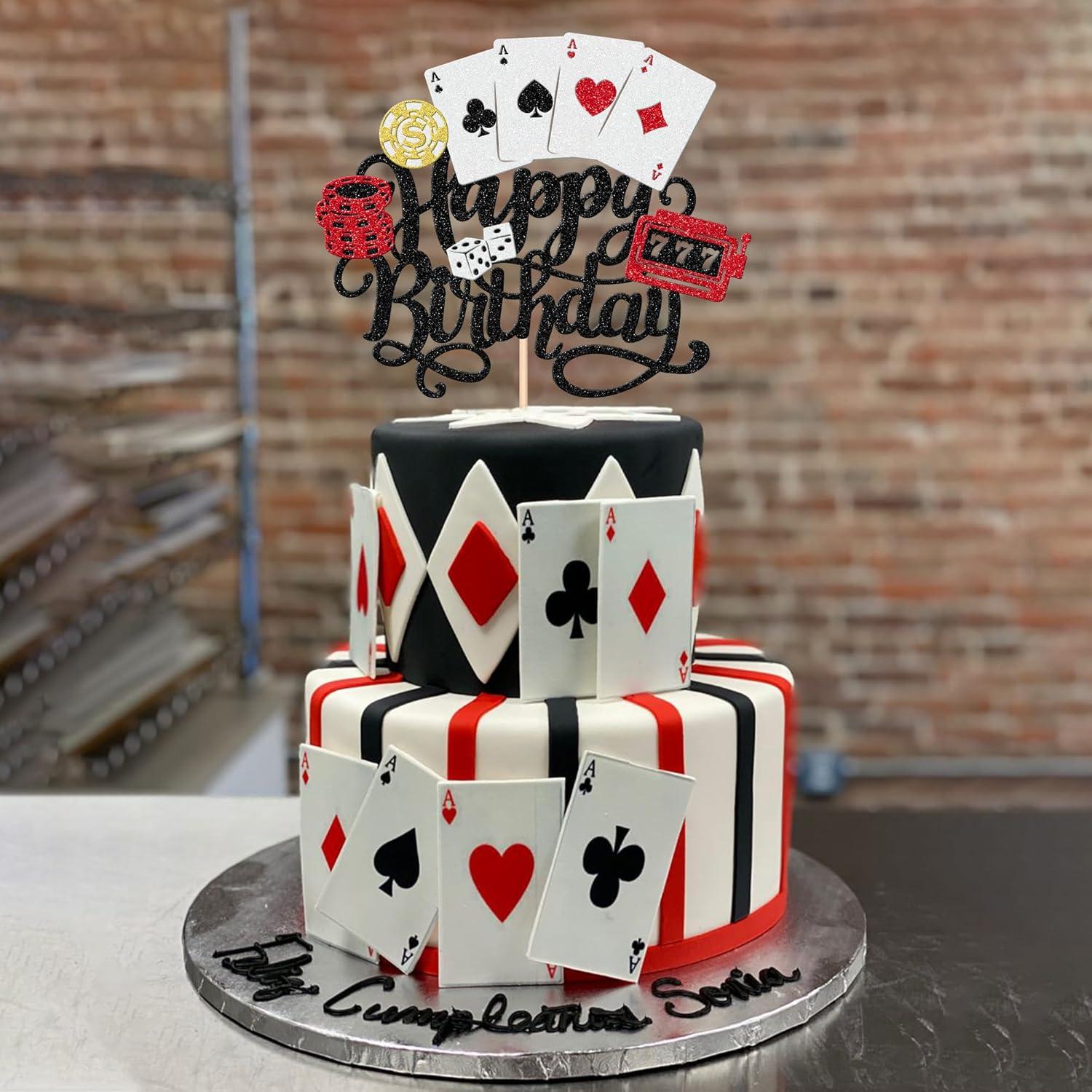 Adorno de Pastel Casino Feliz Cumpleaños ZHUOWEISM 16.76x24.89cm