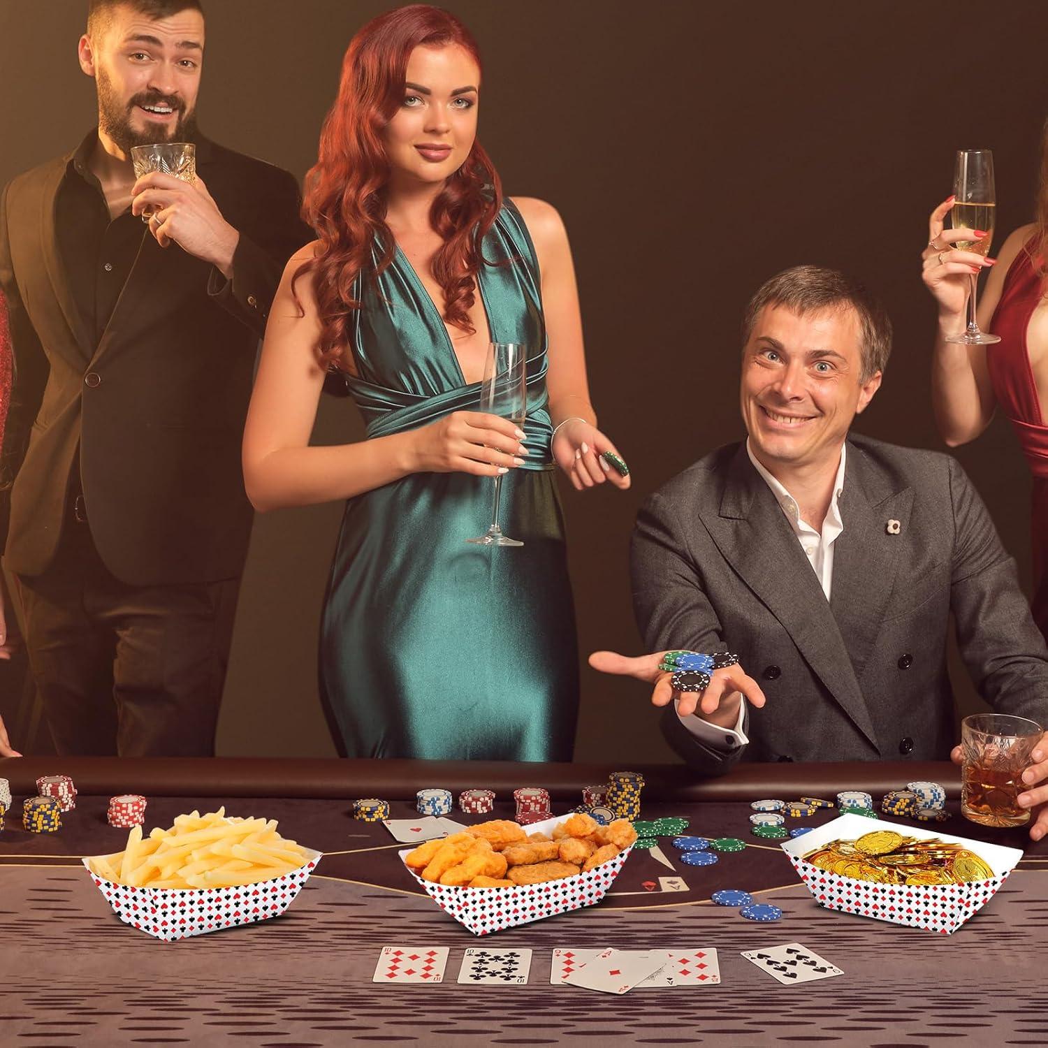 100 Bandejas Desechables de Papel FillTouch Tema Casino 16x10 cm