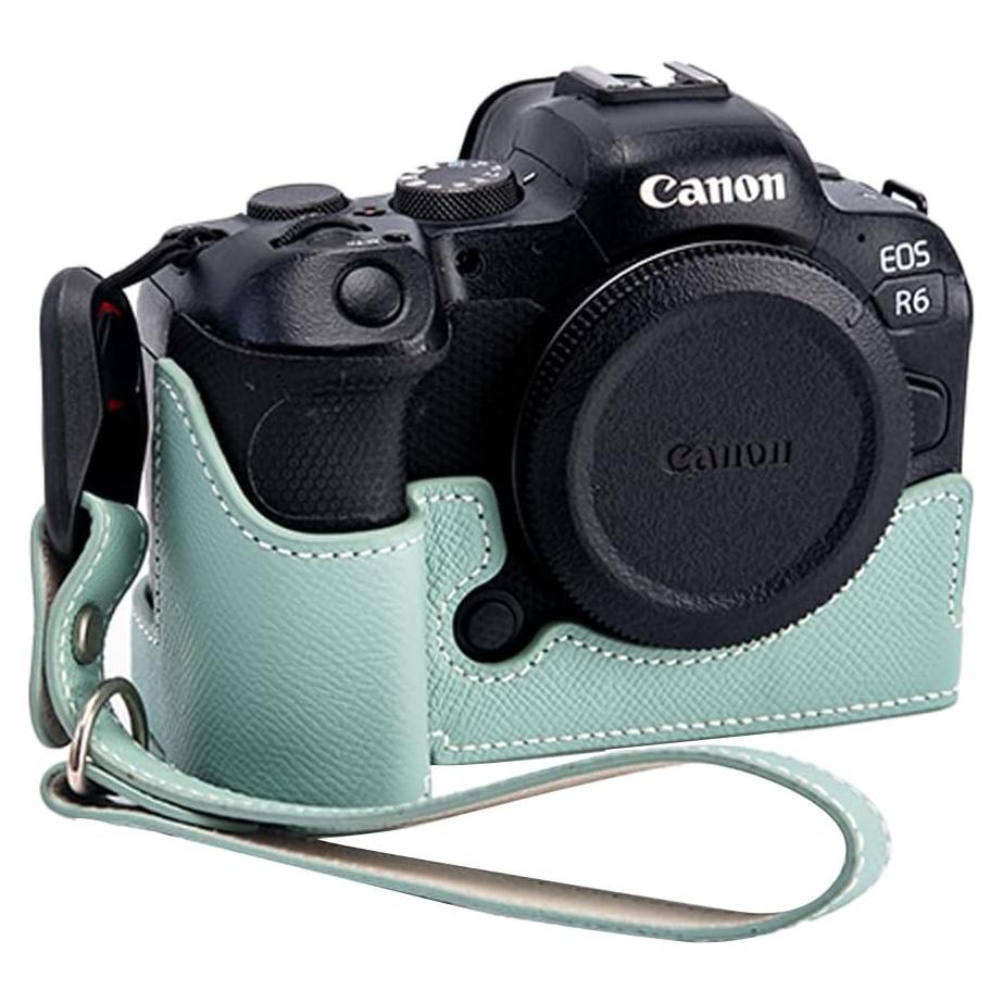 Funda de Cuero Real para Cámara Canon EOS R6/R6II Verde Menta