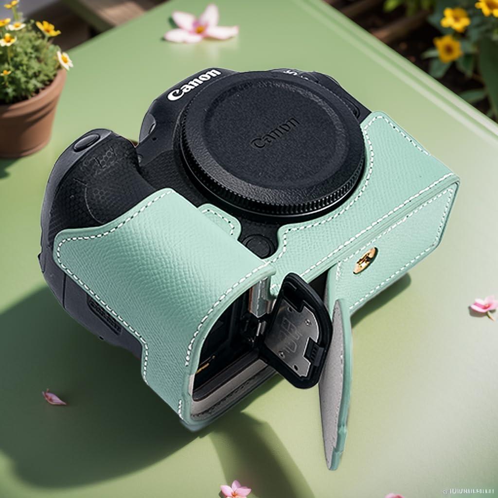 Funda de Cuero Real para Cámara Canon EOS R6/R6II Verde Menta
