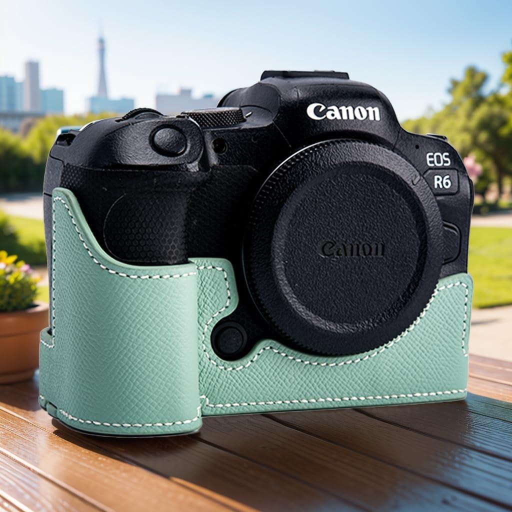 Funda de Cuero Real para Cámara Canon EOS R6/R6II Verde Menta