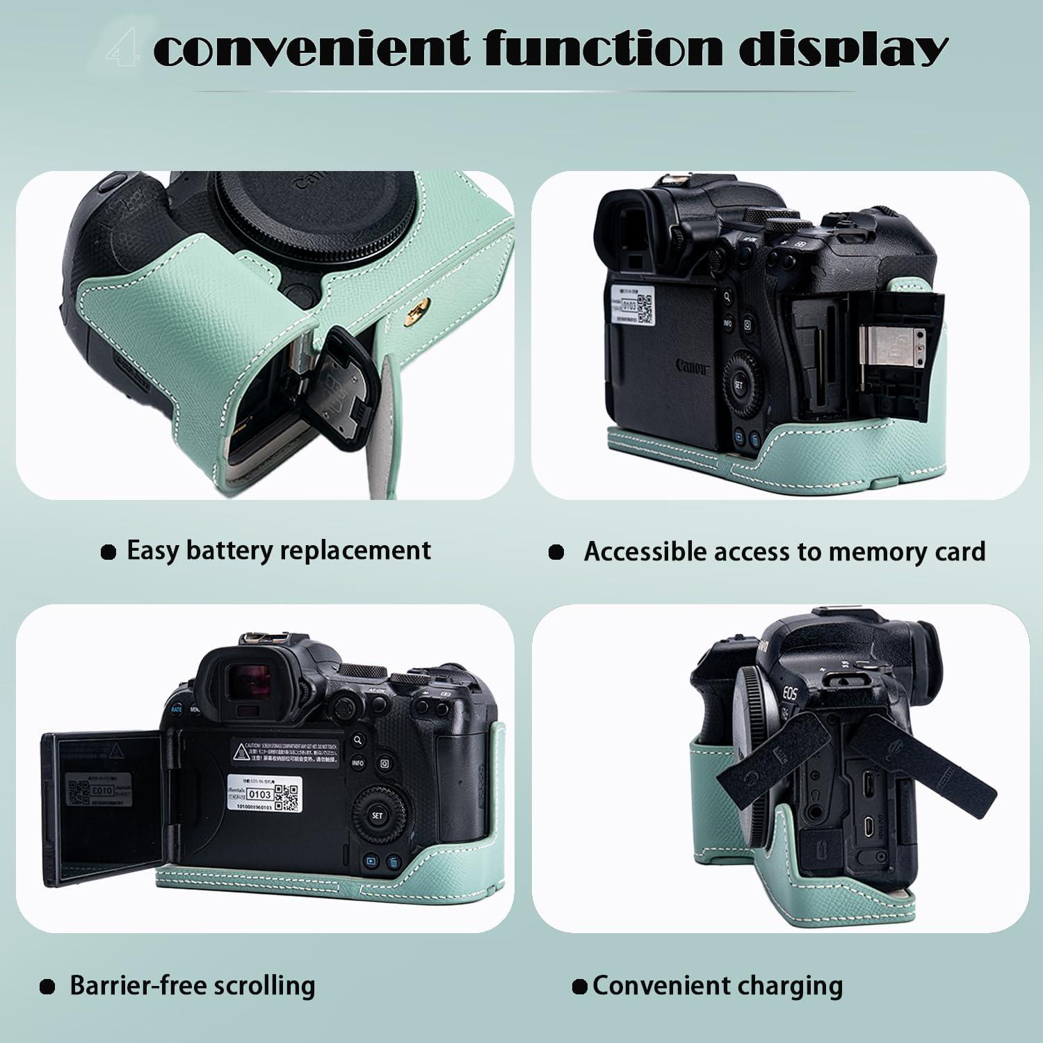 Funda de Cuero Real para Cámara Canon EOS R6/R6II Verde Menta