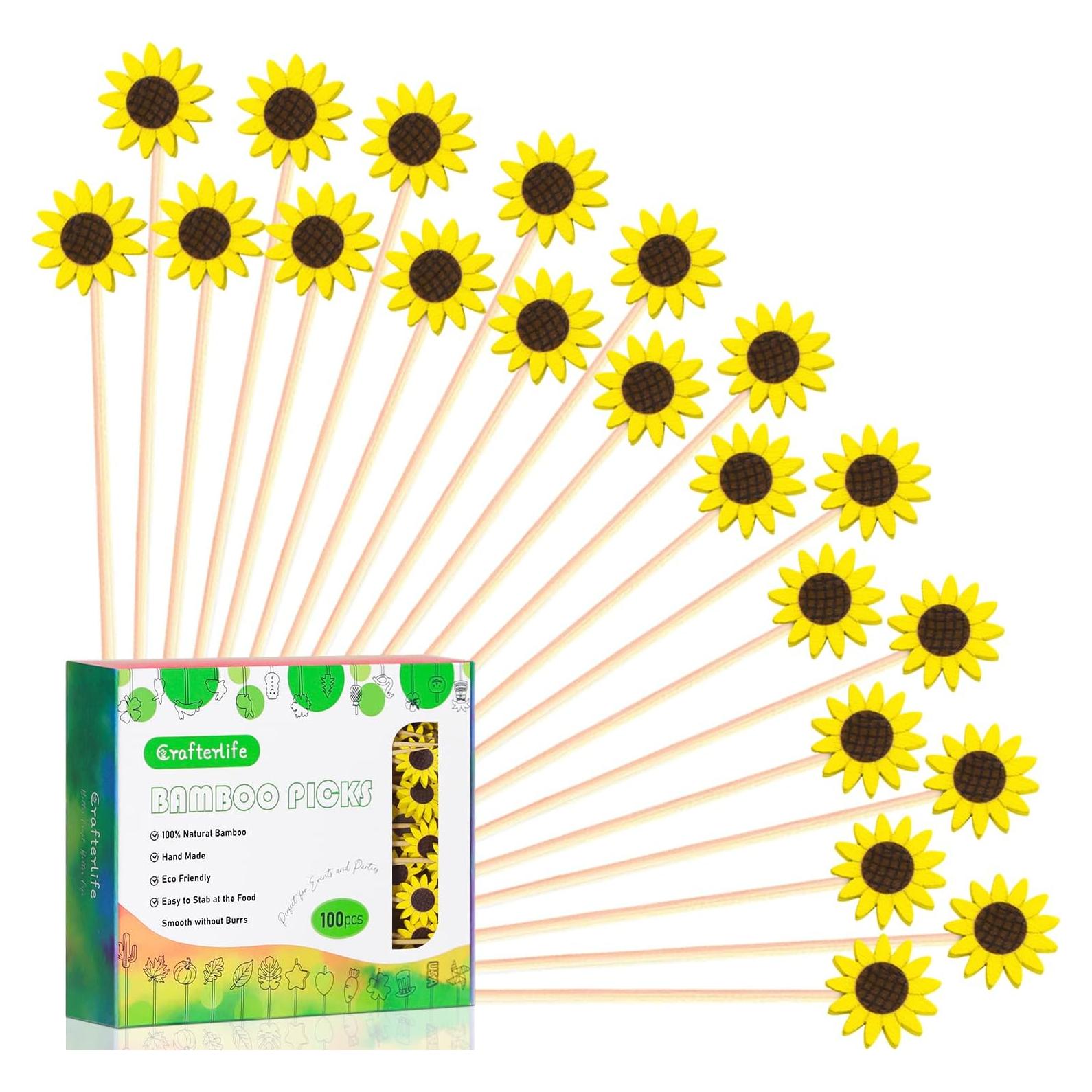 Palillos de Cóctel Girasol 100 Unidades Decorativos