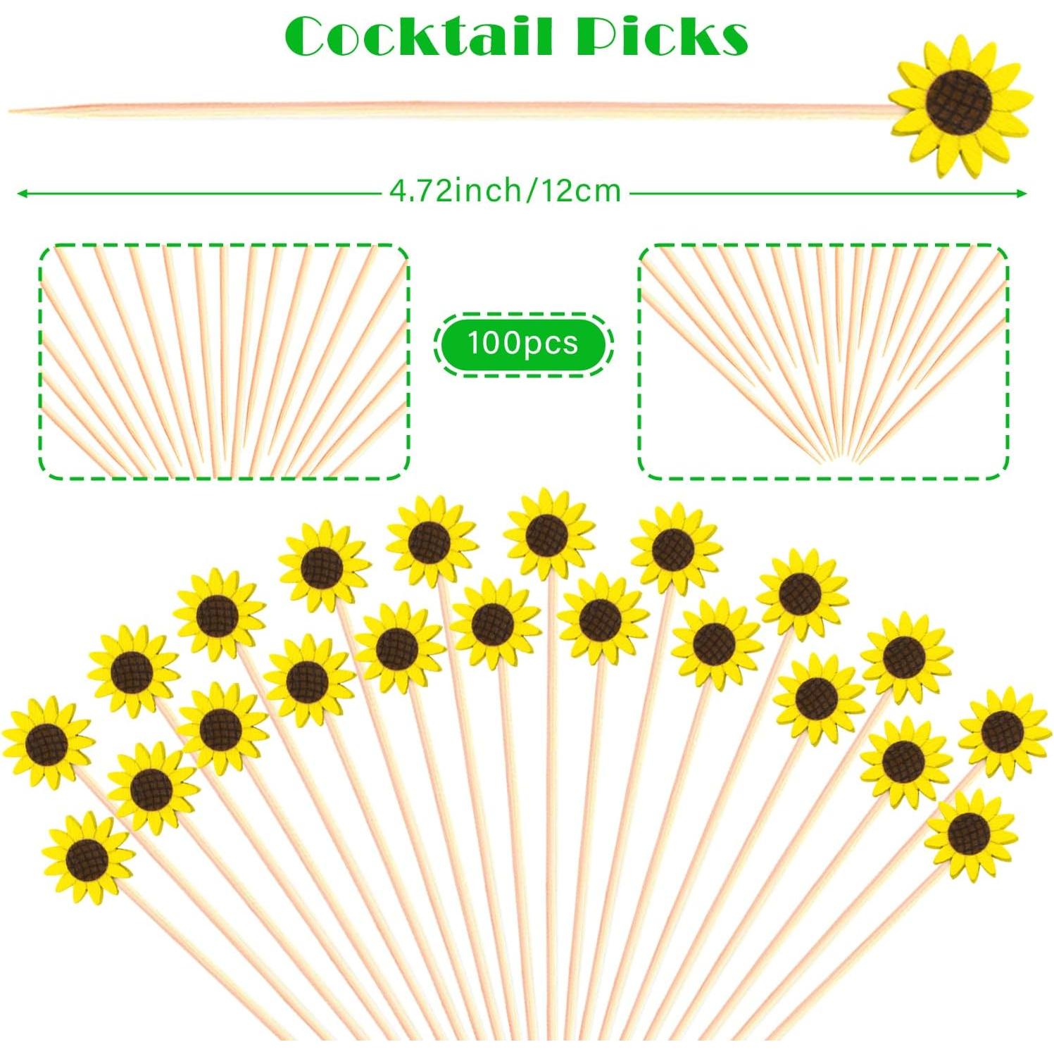 Palillos de Cóctel Girasol 100 Unidades Decorativos