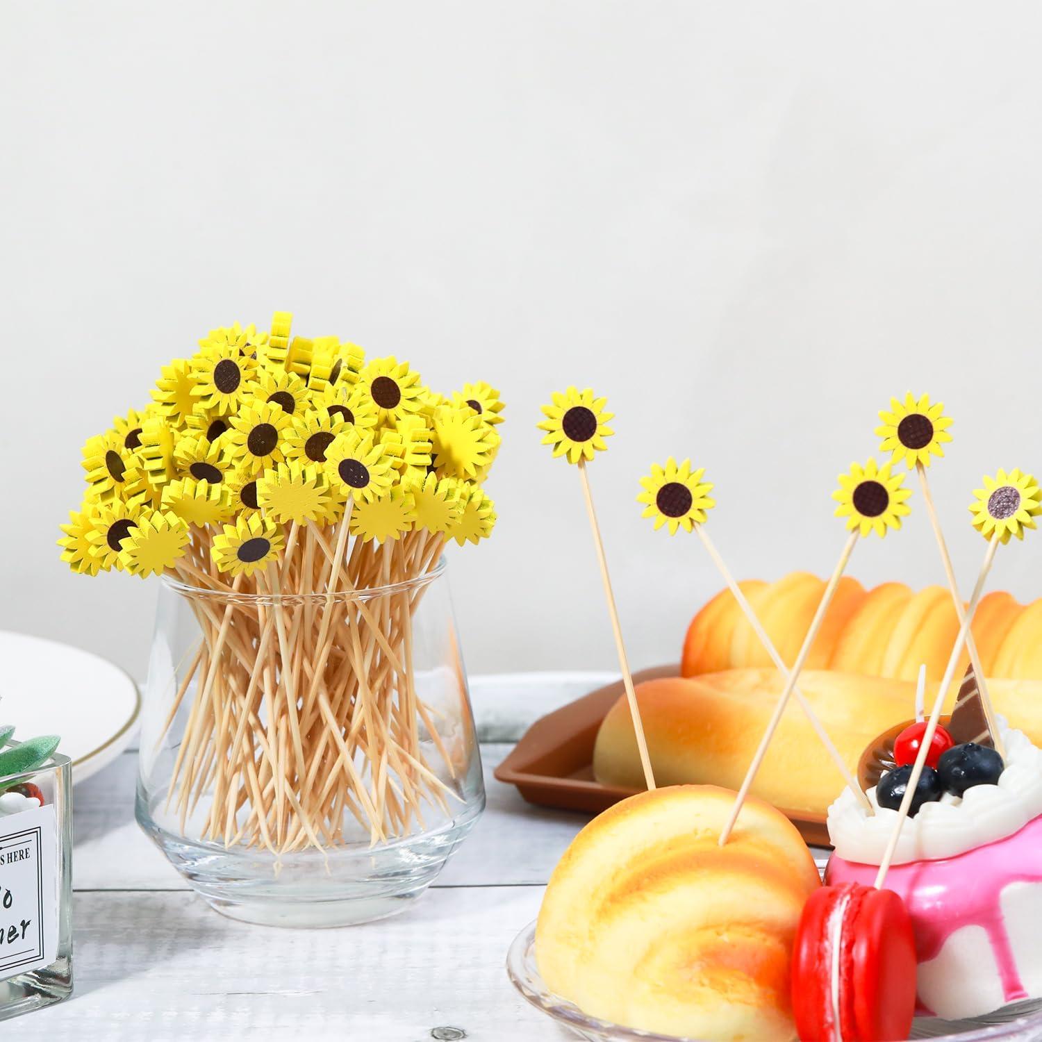 Palillos de Cóctel Girasol 100 Unidades Decorativos