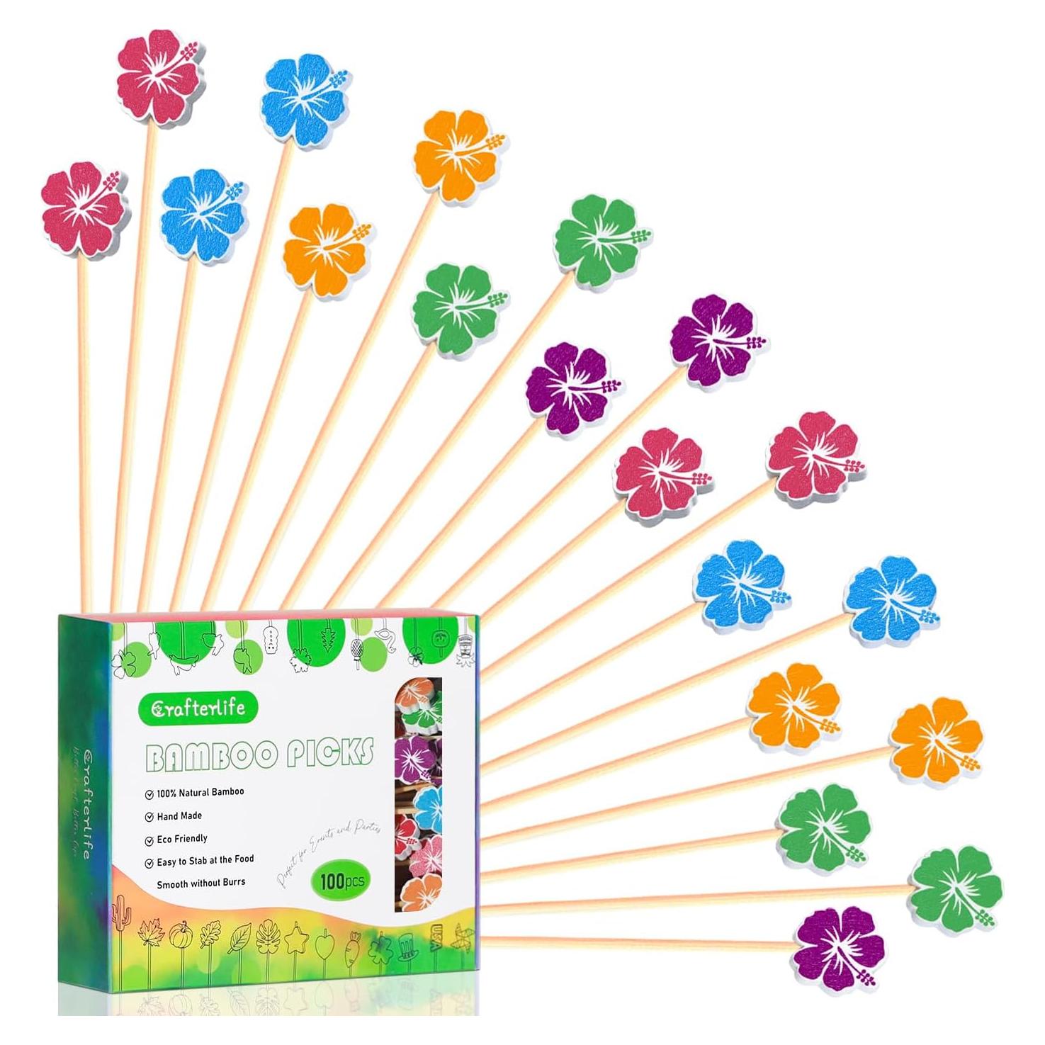 Palillos de Cóctel Crafterlife Hibisco Hawaiano 100 Pzas